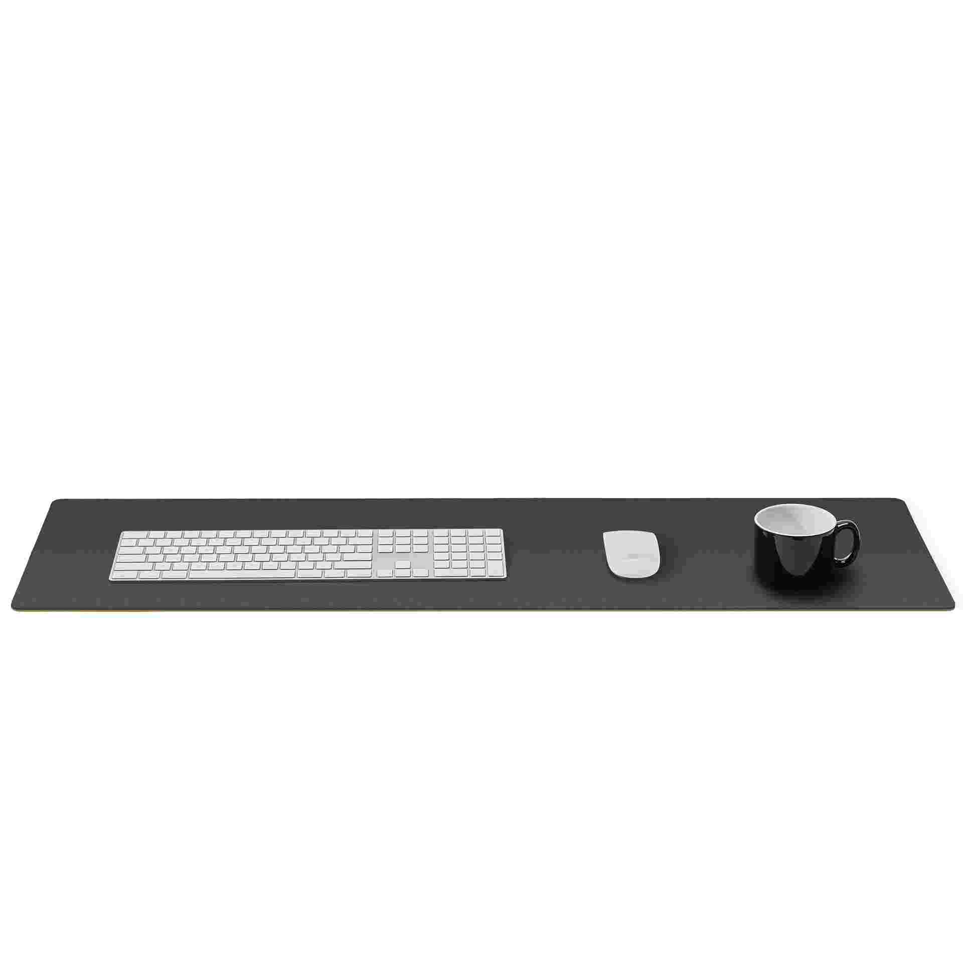 Medium matte black desk pad for 10-key keyboard and mouse.