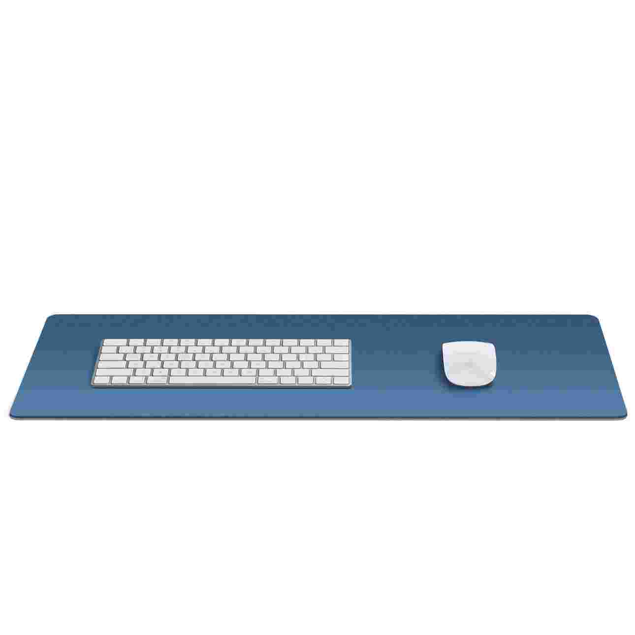 Small navy blue desk pad for keyboard and mouse.