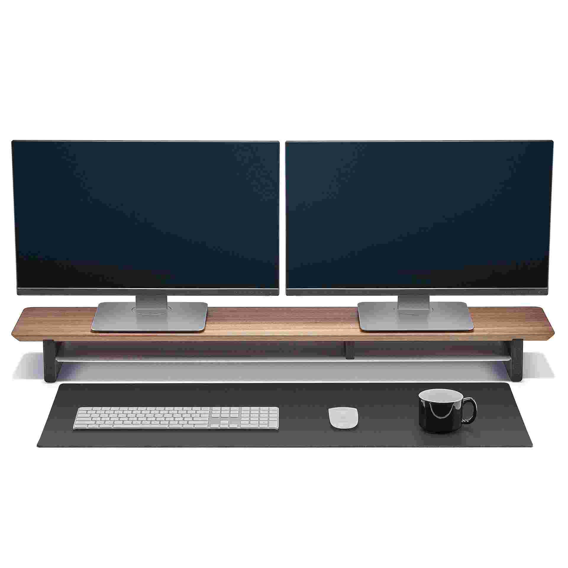 Medium Plus matte black desk pad designed for use with the Grovemade desk shelf.