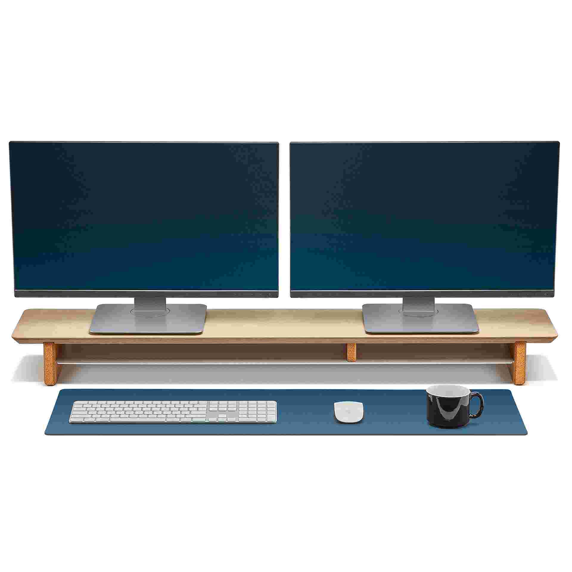 Medium navy blue desk pad designed for use with the Grovemade desk shelf.