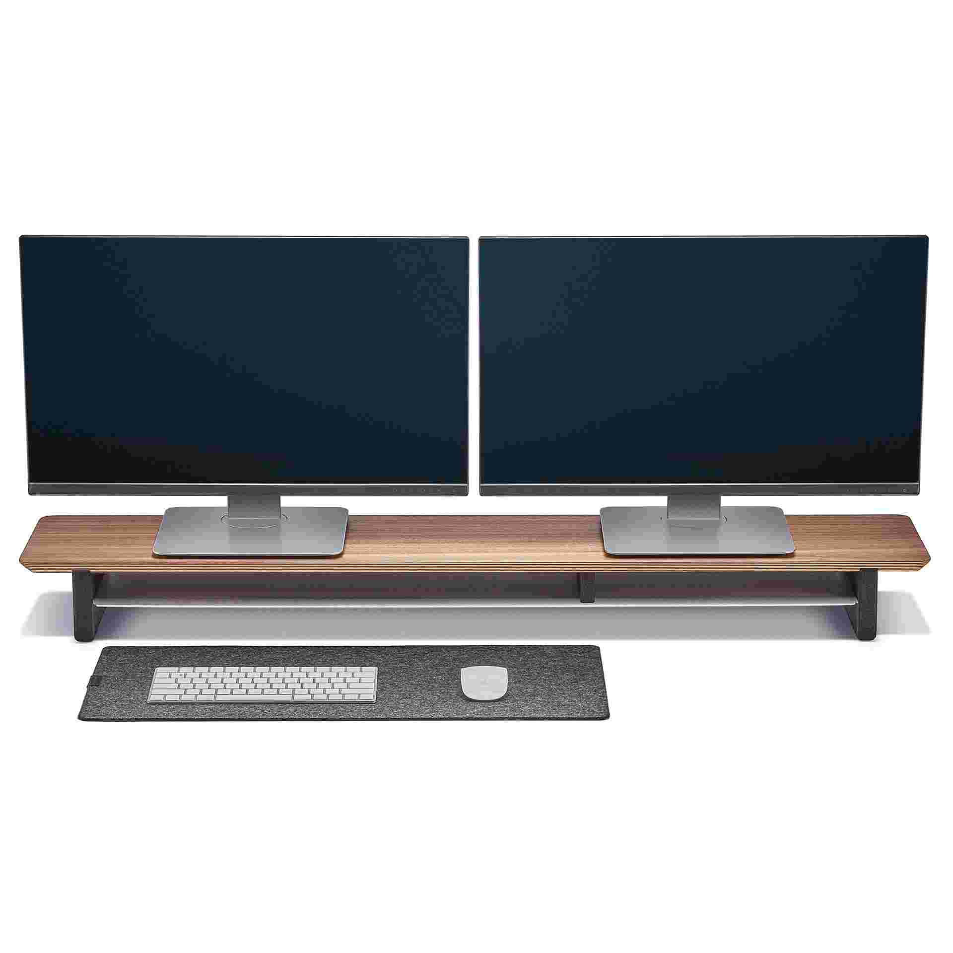 The Small Wool Felt Desk Pad in dark grey with the Walnut Desk Shelf.