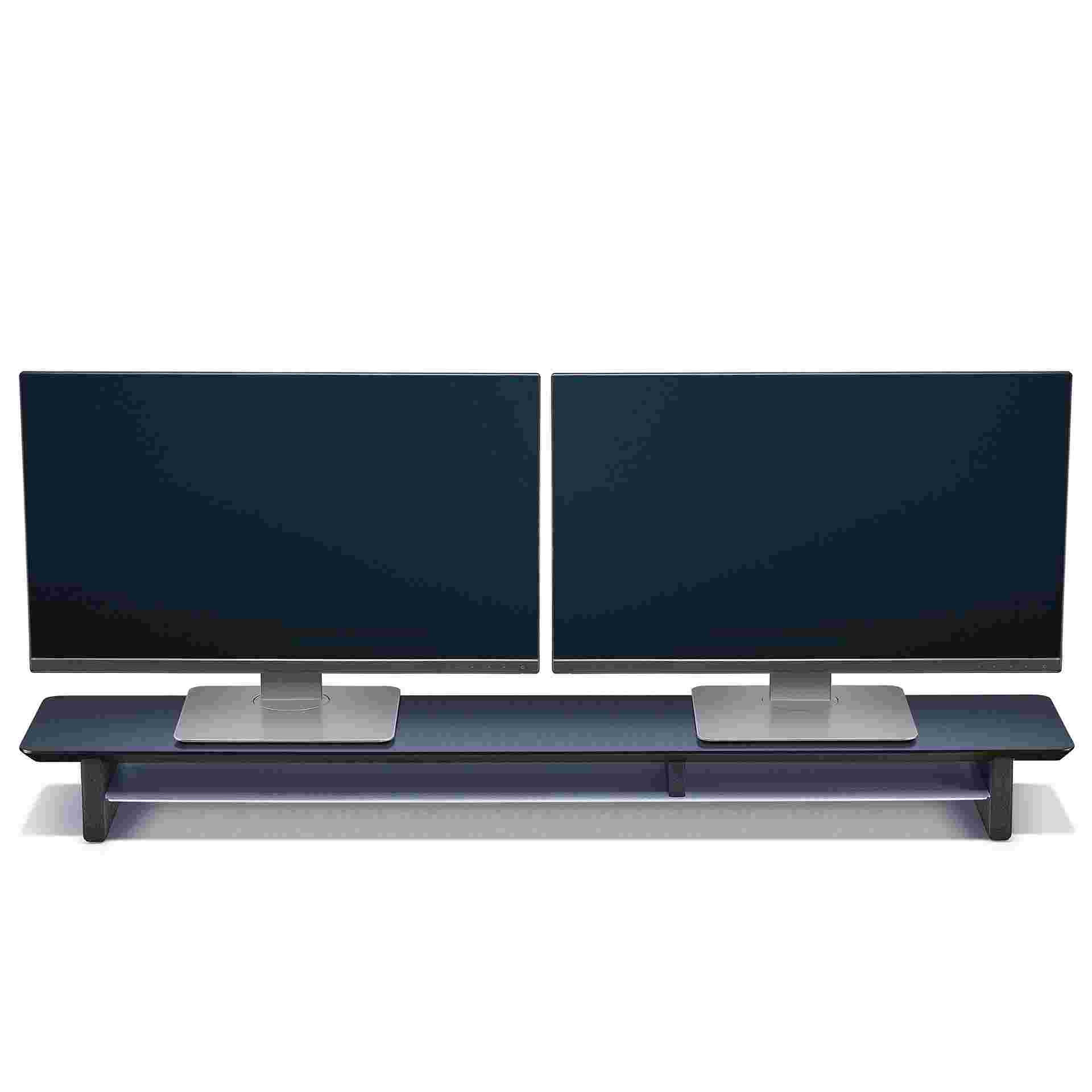 Large Matte Black Desk Shelf with two identical monitors.