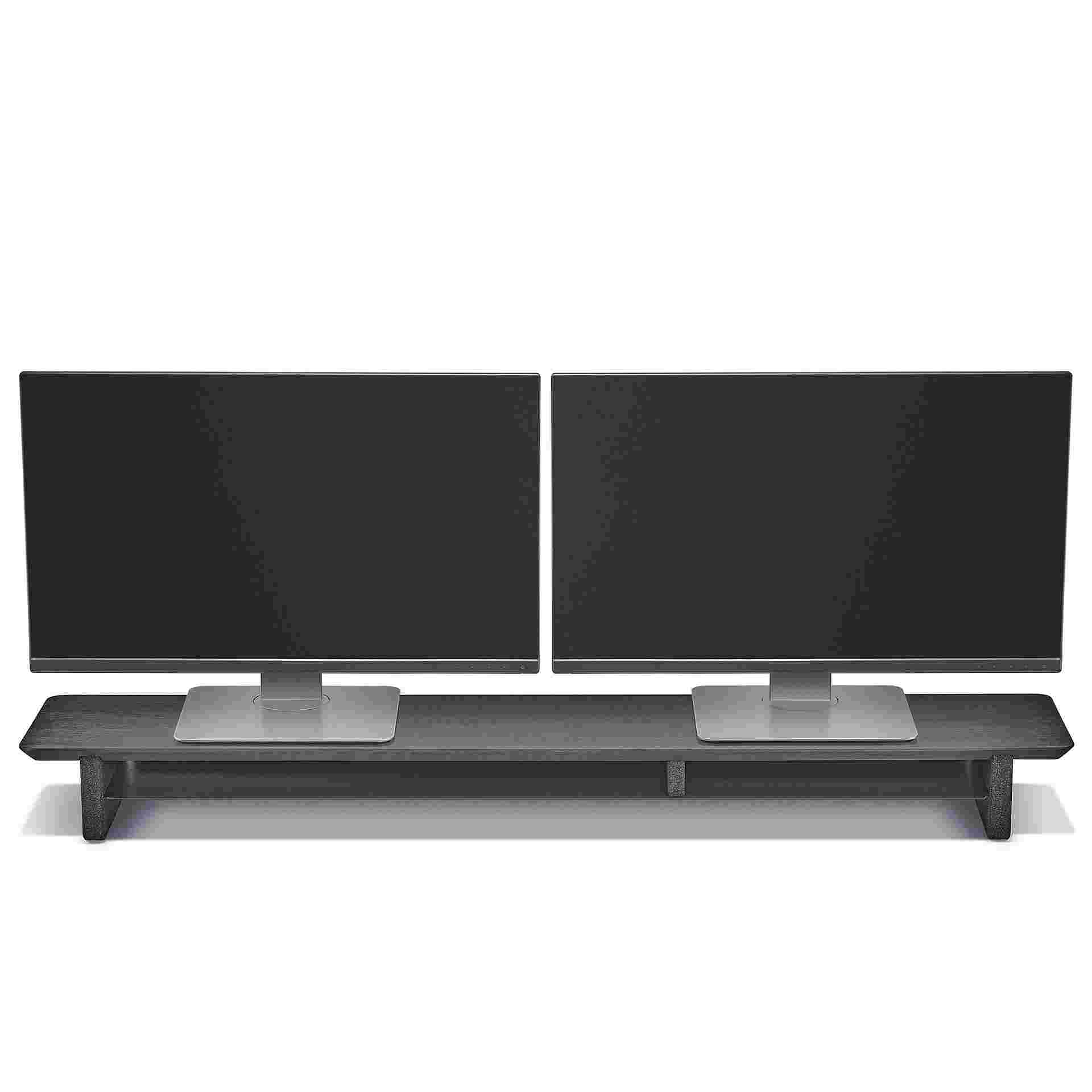 Large Blackened Walnut Desk Shelf with two identical monitors