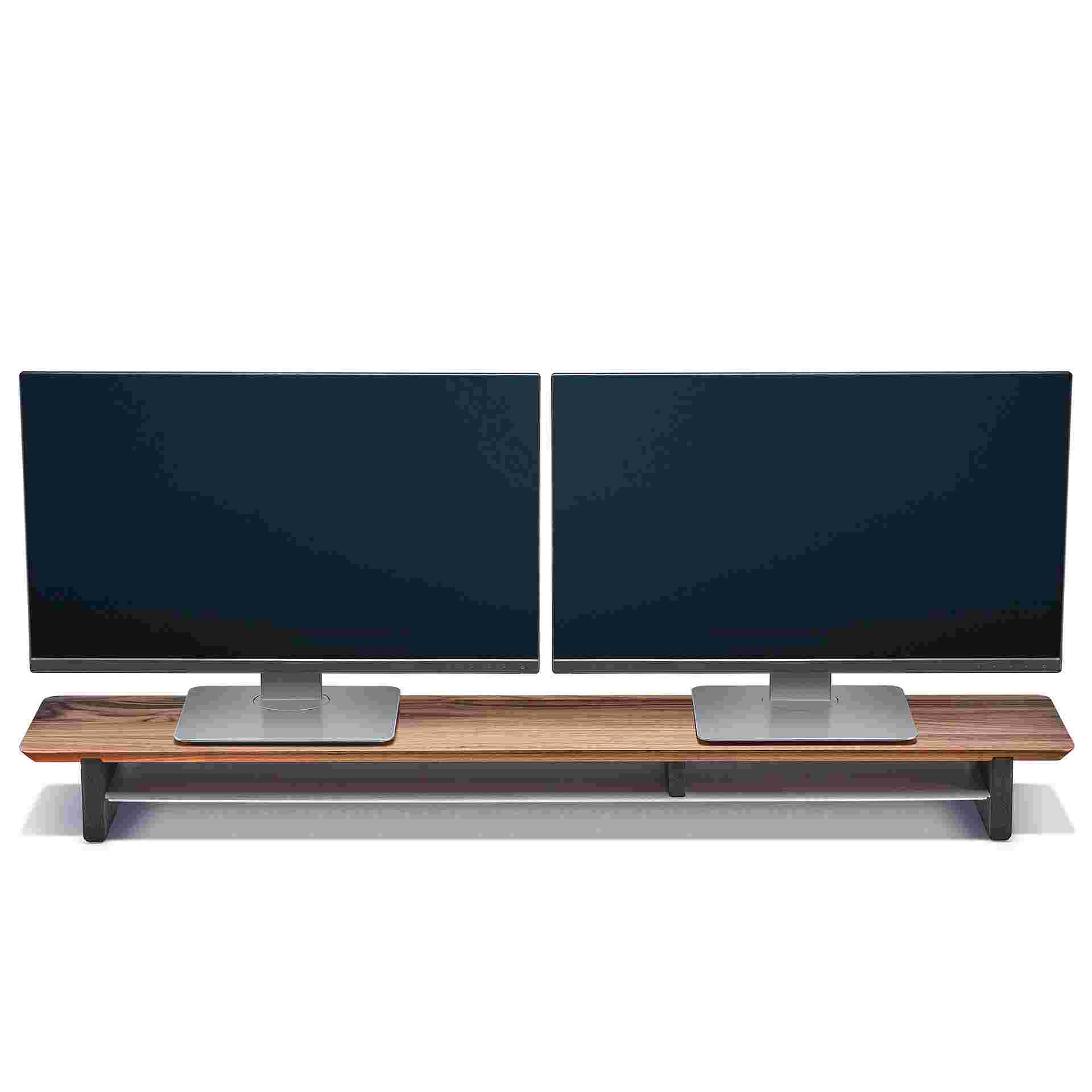 Large Solid Walnut Desk Shelf with two identical monitors