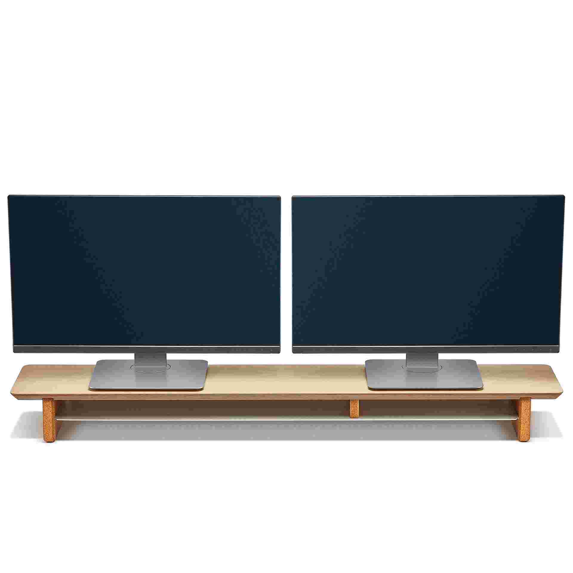 Large Maple Desk Shelf with two identical monitors.