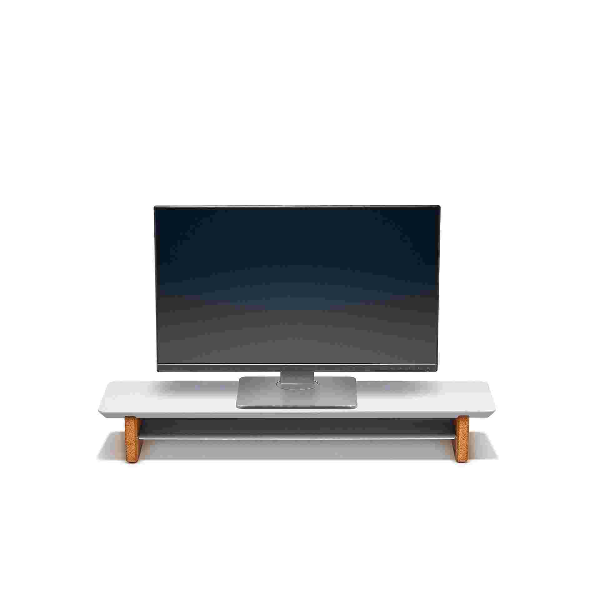 Medium Matte White Desk Shelf with monitor.