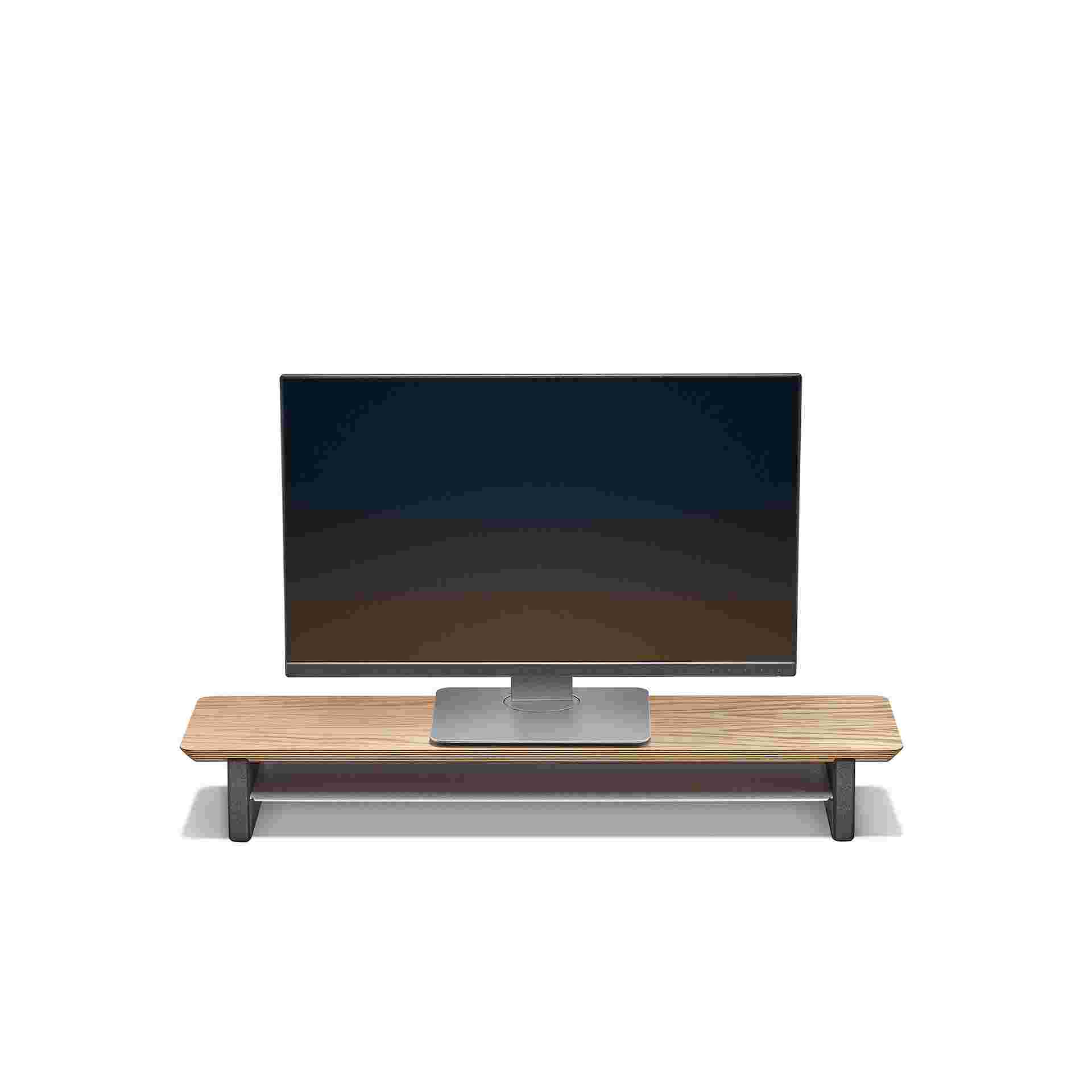 Medium Oak Ply Desk Shelf with one monitor.