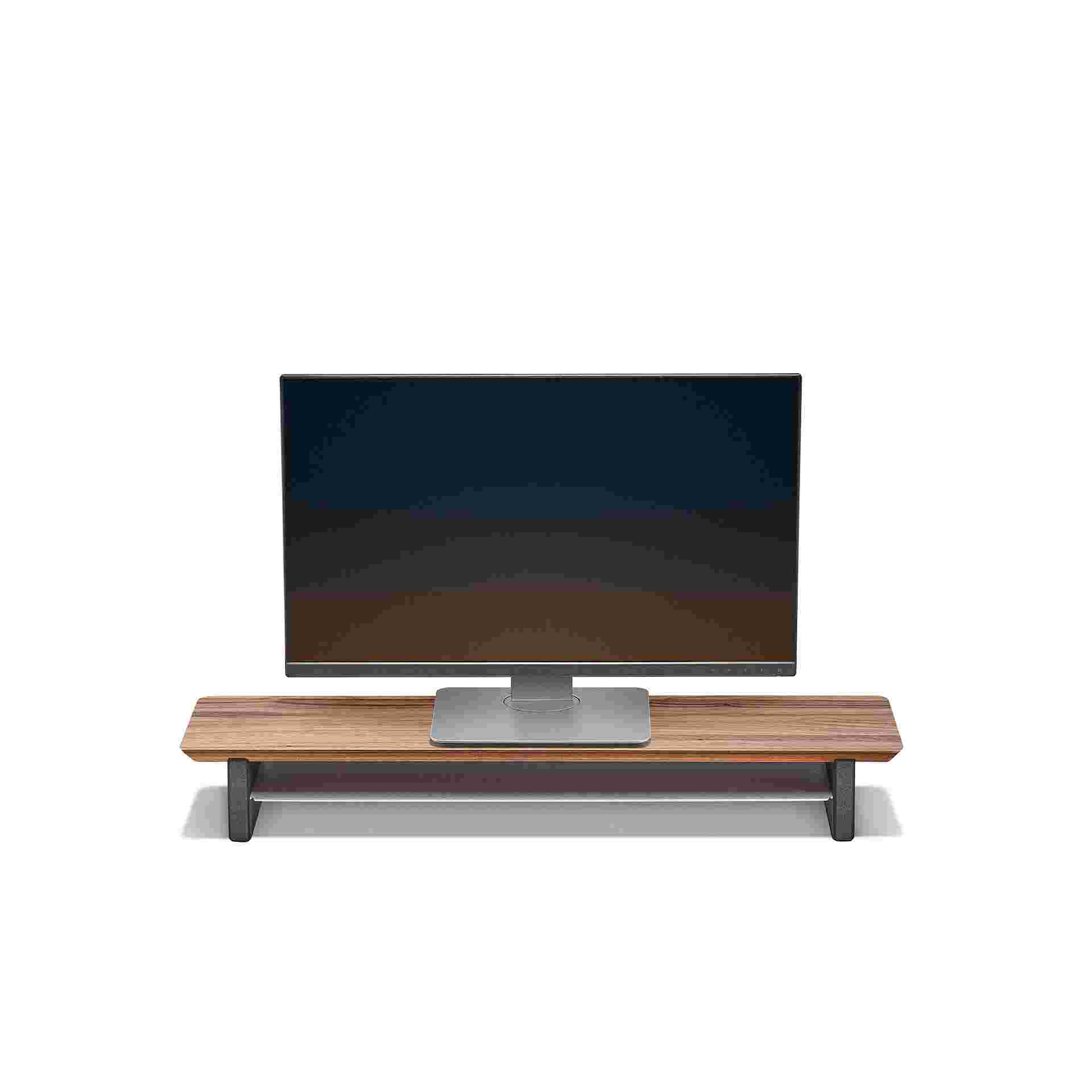 Medium Solid Walnut Desk Shelf with monitor.
