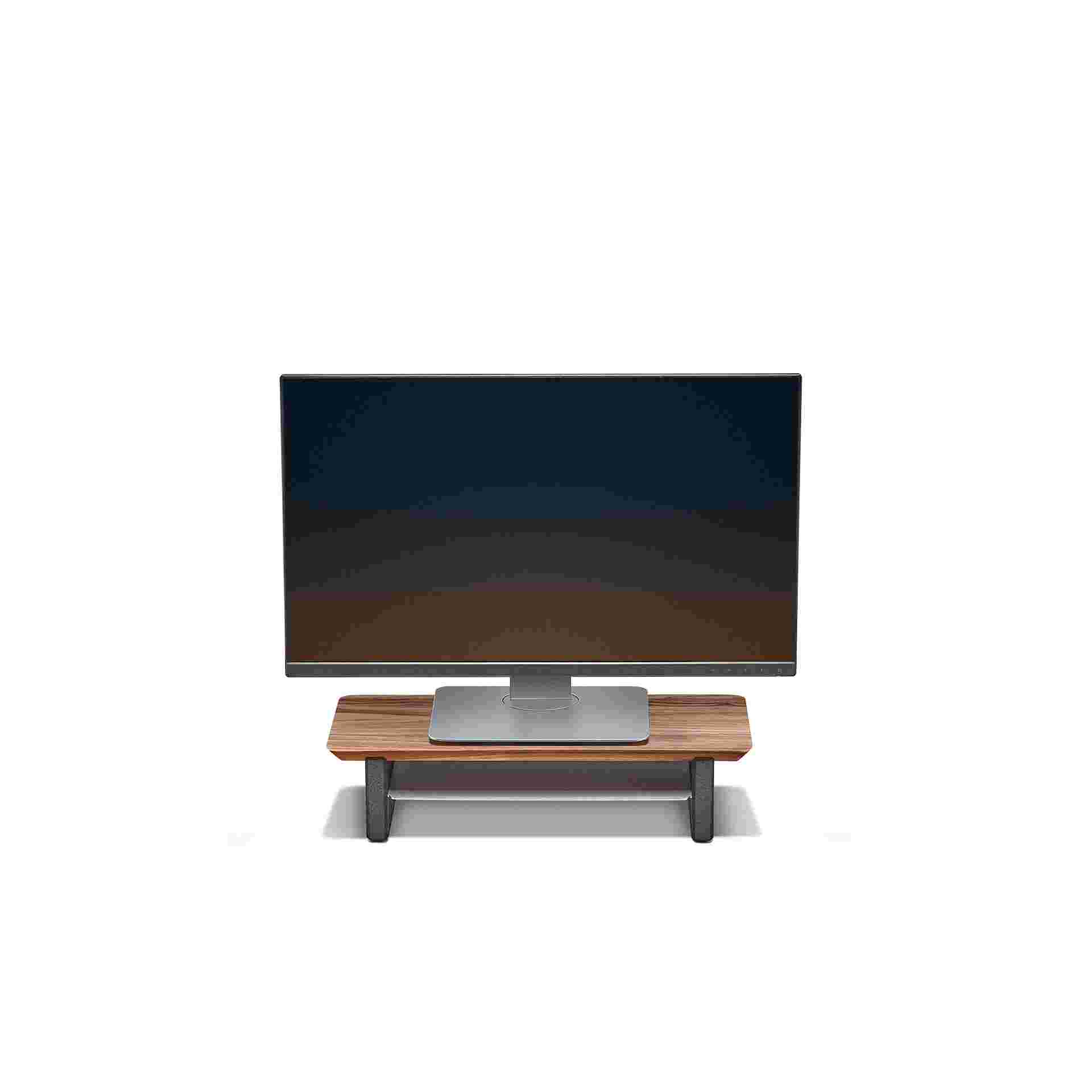 Small Solid Walnut Desk Shelf with monitor.