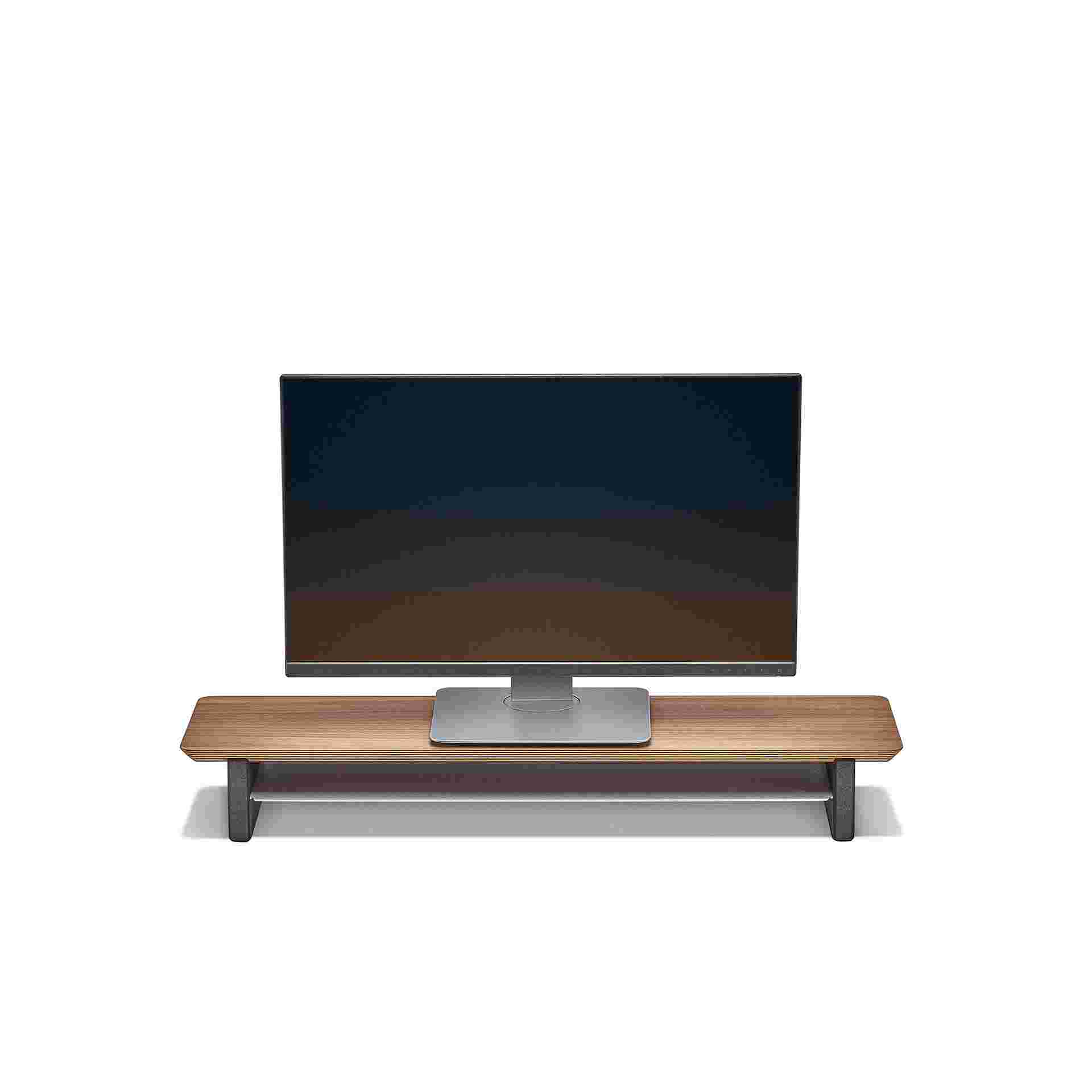 Medium Walnut Desk Shelf with monitor.