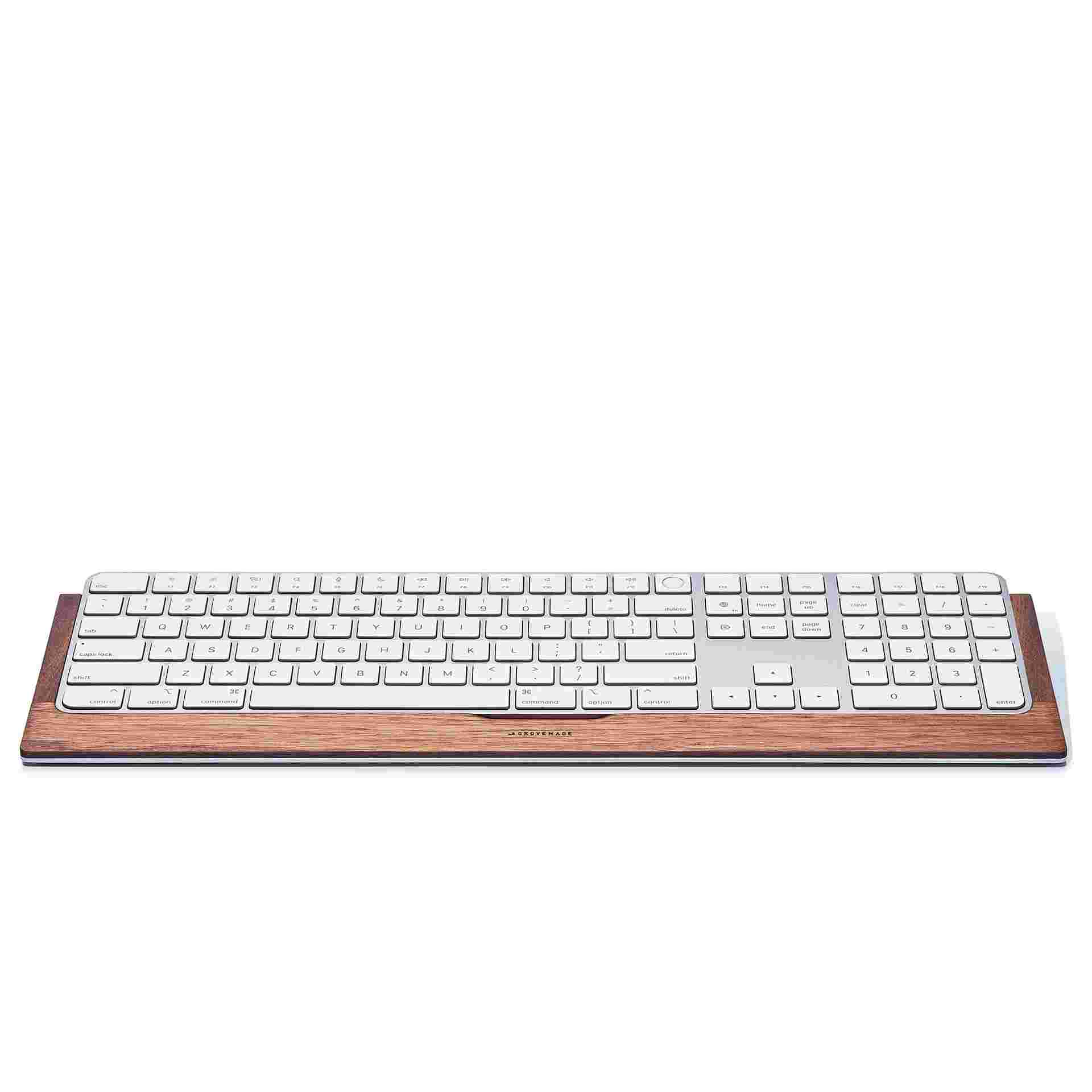 Straight on view of the Walnut Keyboard Tray for the Apple Magic Keyboard with Numeric Keypad.