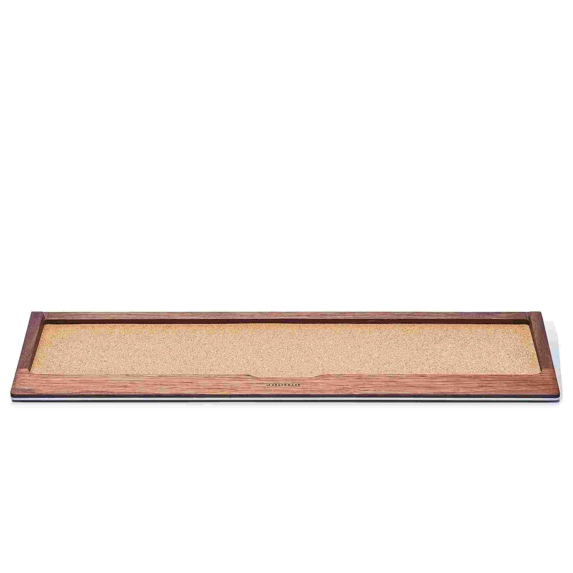 The Walnut Keyboard Tray with no keyboard, revealing the natural cork lining..