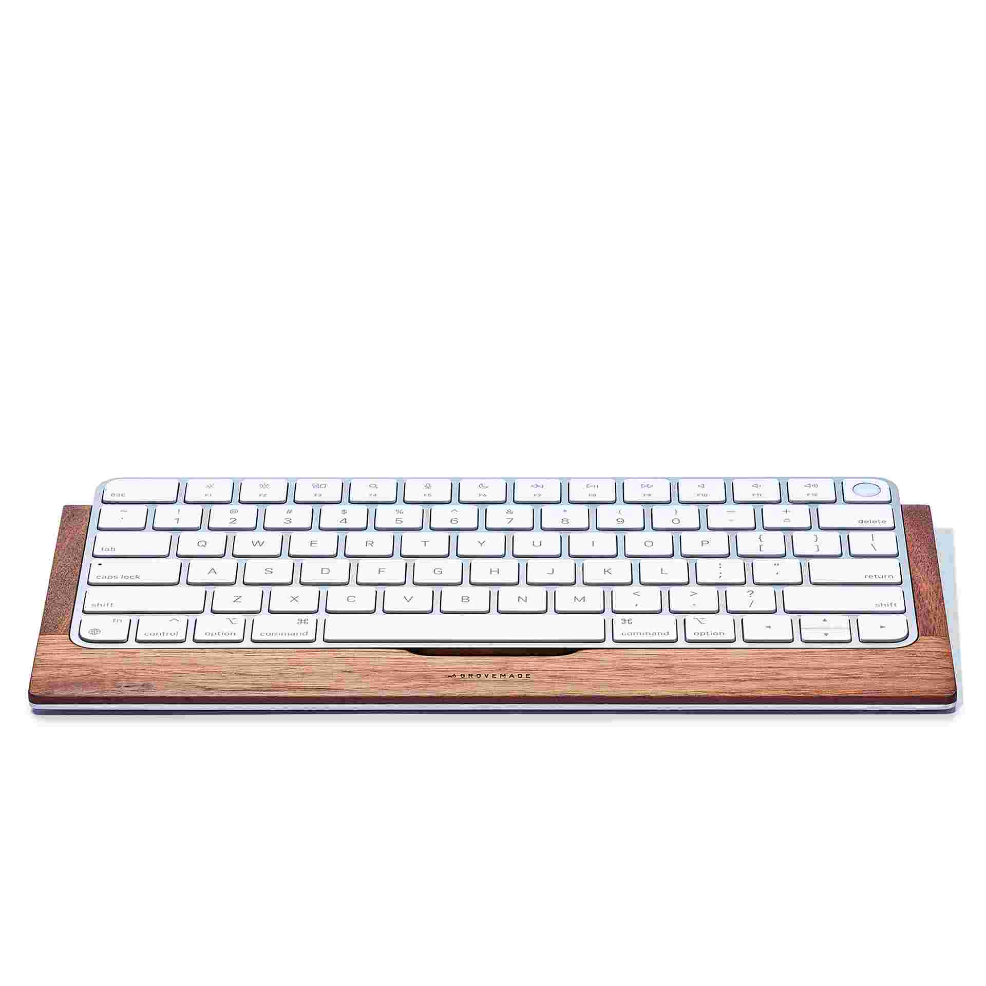 Straight on view of the Walnut Keyboard Tray for the Apple Magic Keyboard.