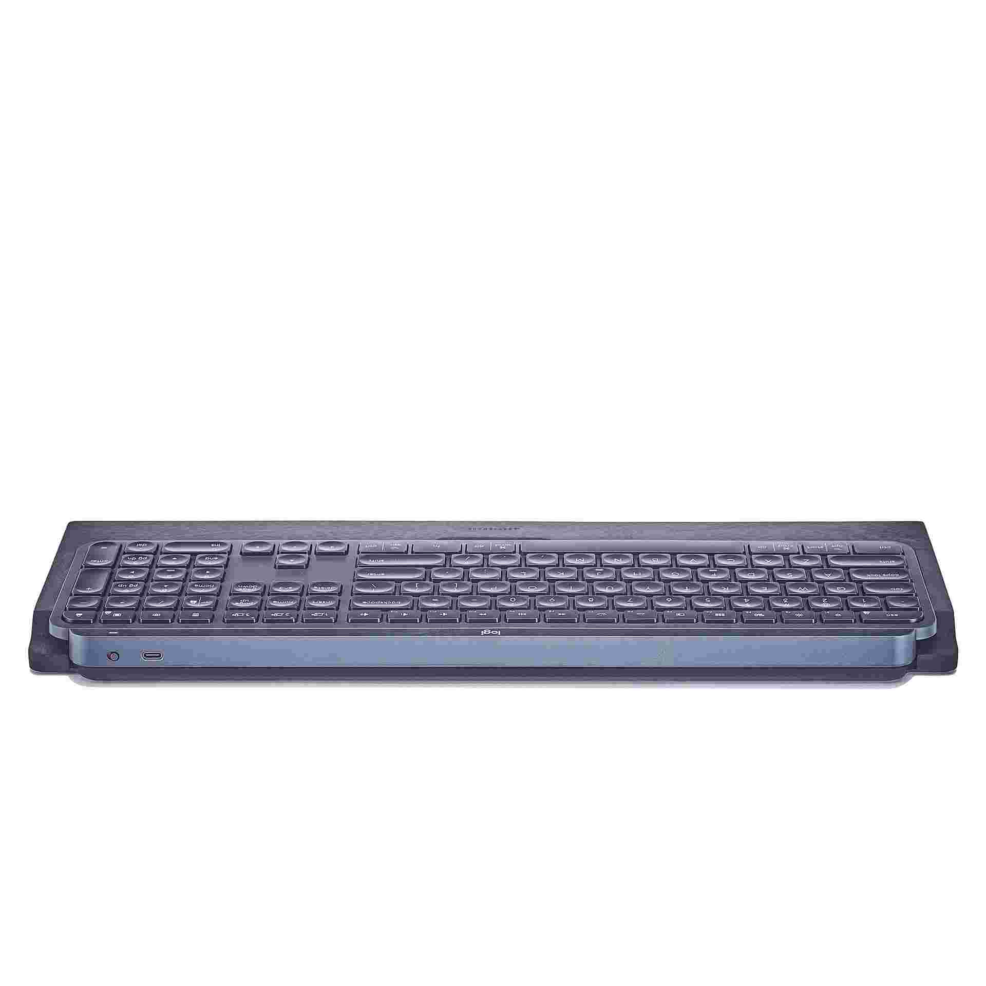 Rear view of the MX Keys Blackened Walnut Wood Keyboard Tray.