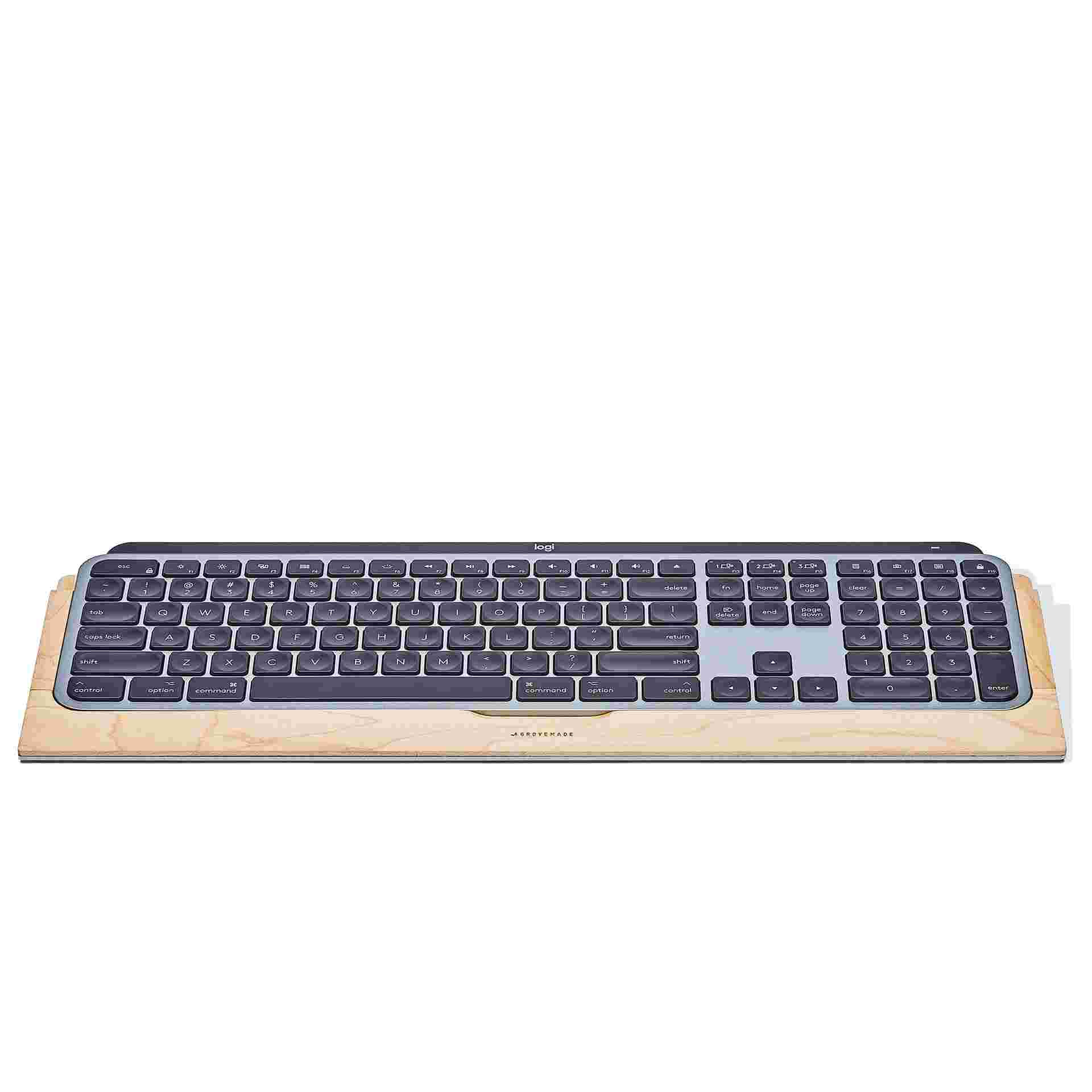Straight on view of the Maple Keyboard Tray for Logitech MX Keys Keyboard.