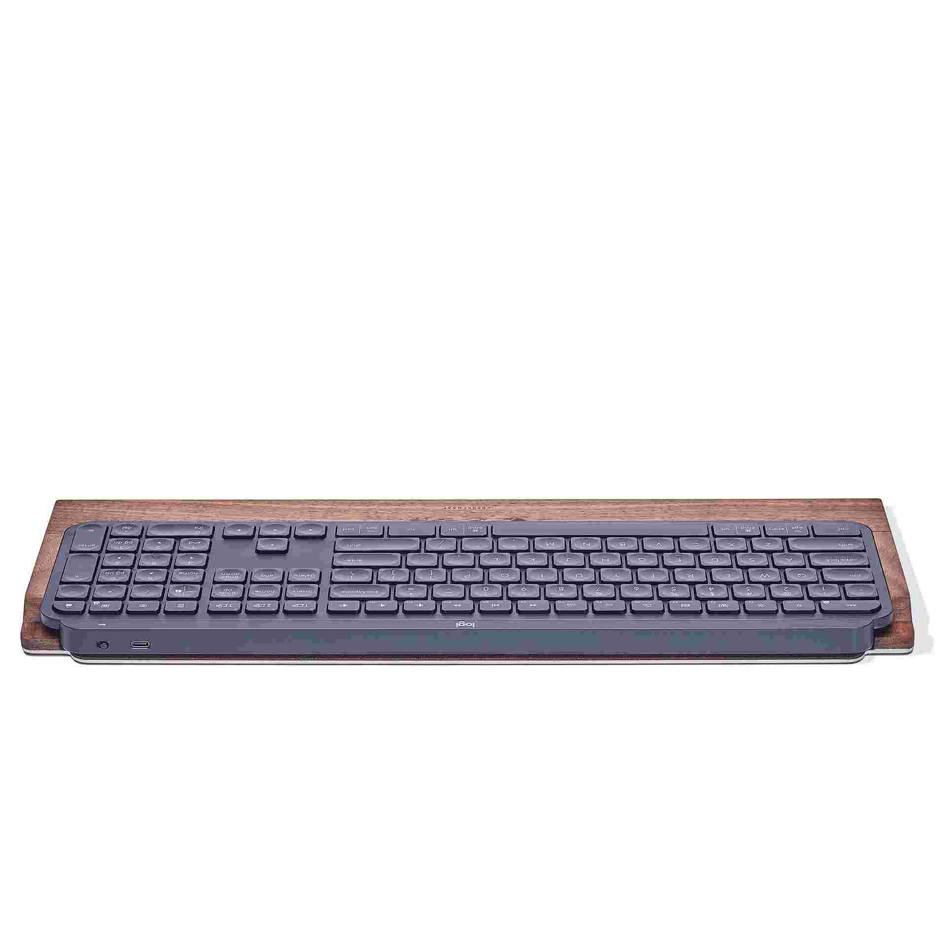 Rear view of the MX Keys Walnut Wood Keyboard Tray.