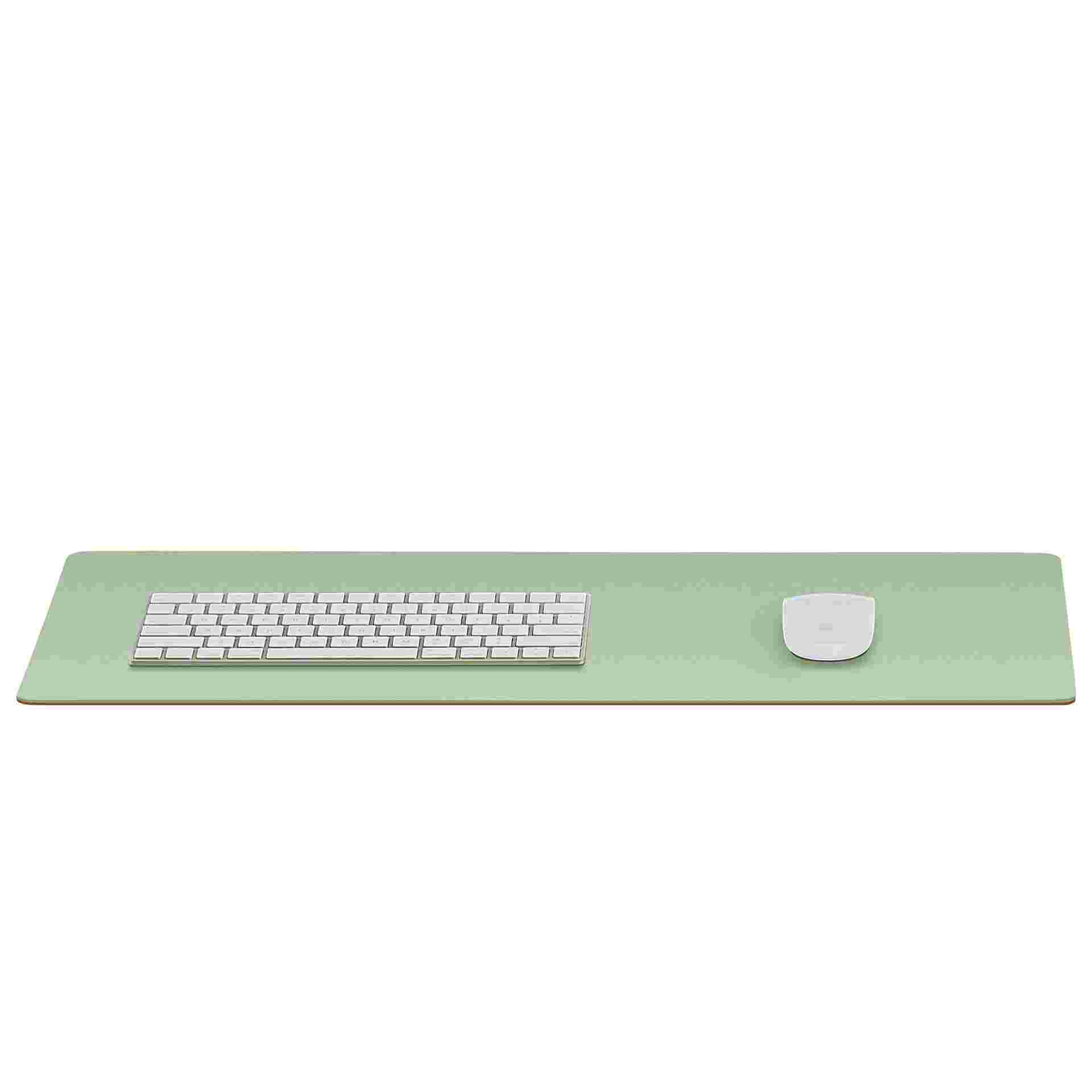 Small light green desk pad for keyboard and mouse.