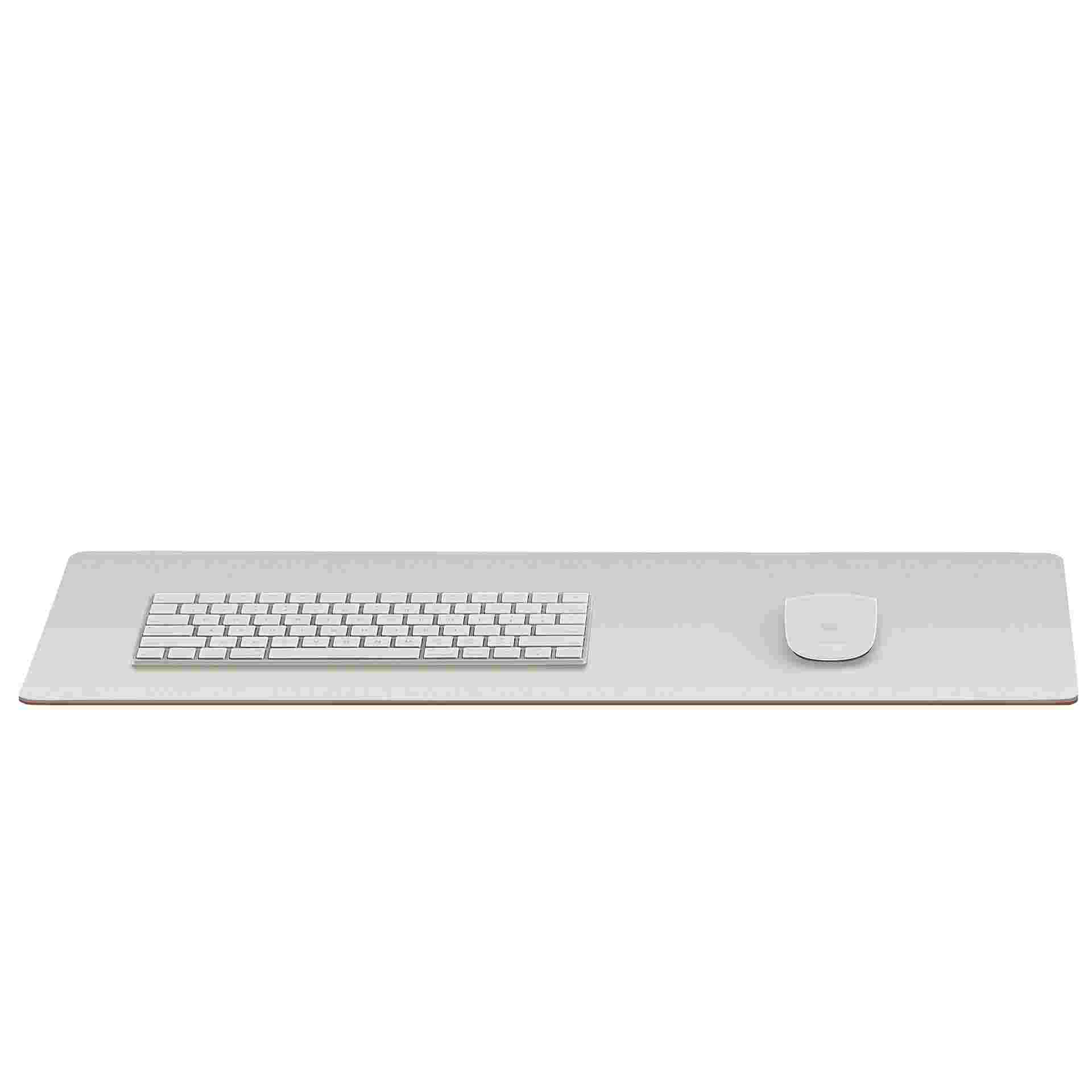 Small matte light grey desk pad for keyboard and mouse.