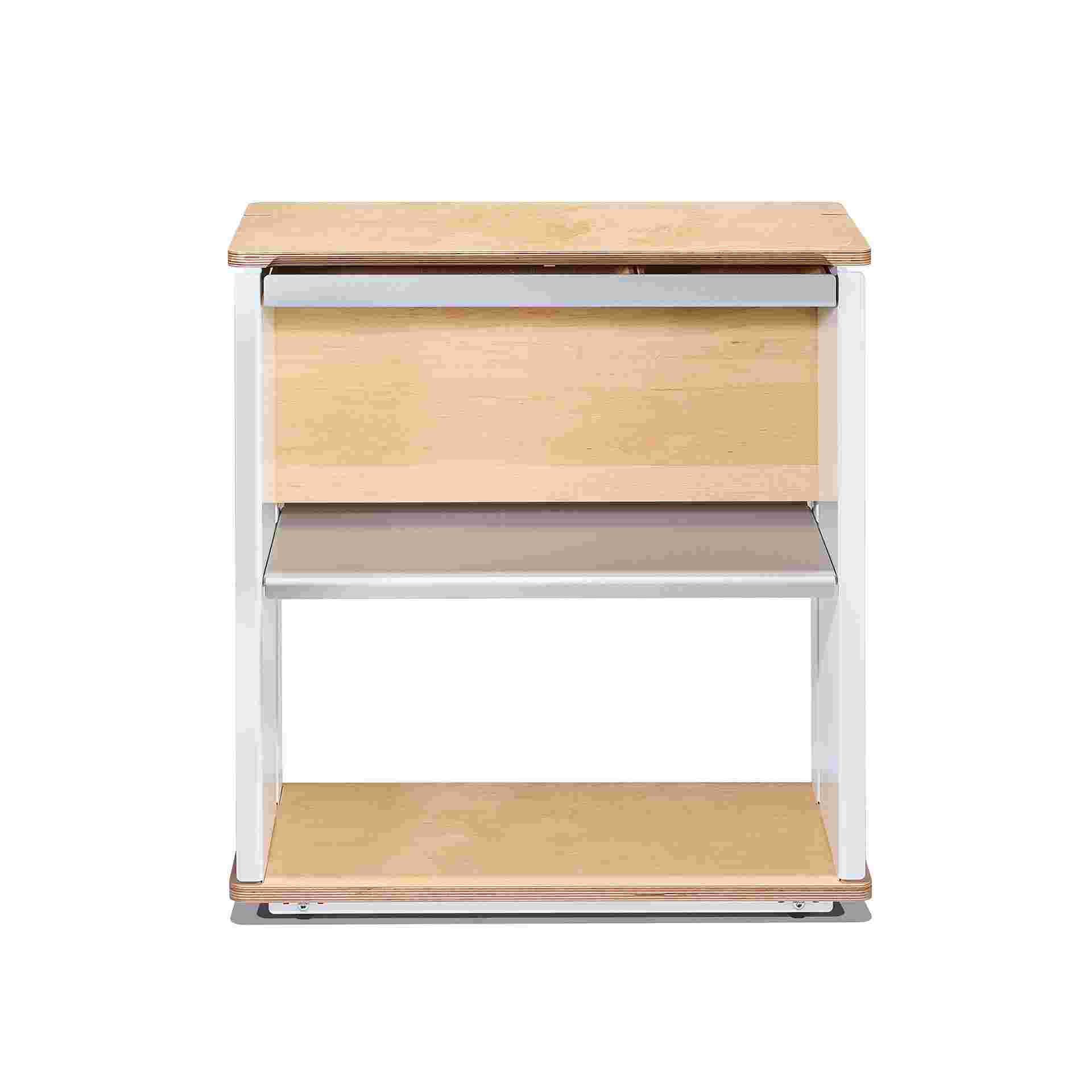 Front view of maple plywood desk cart.