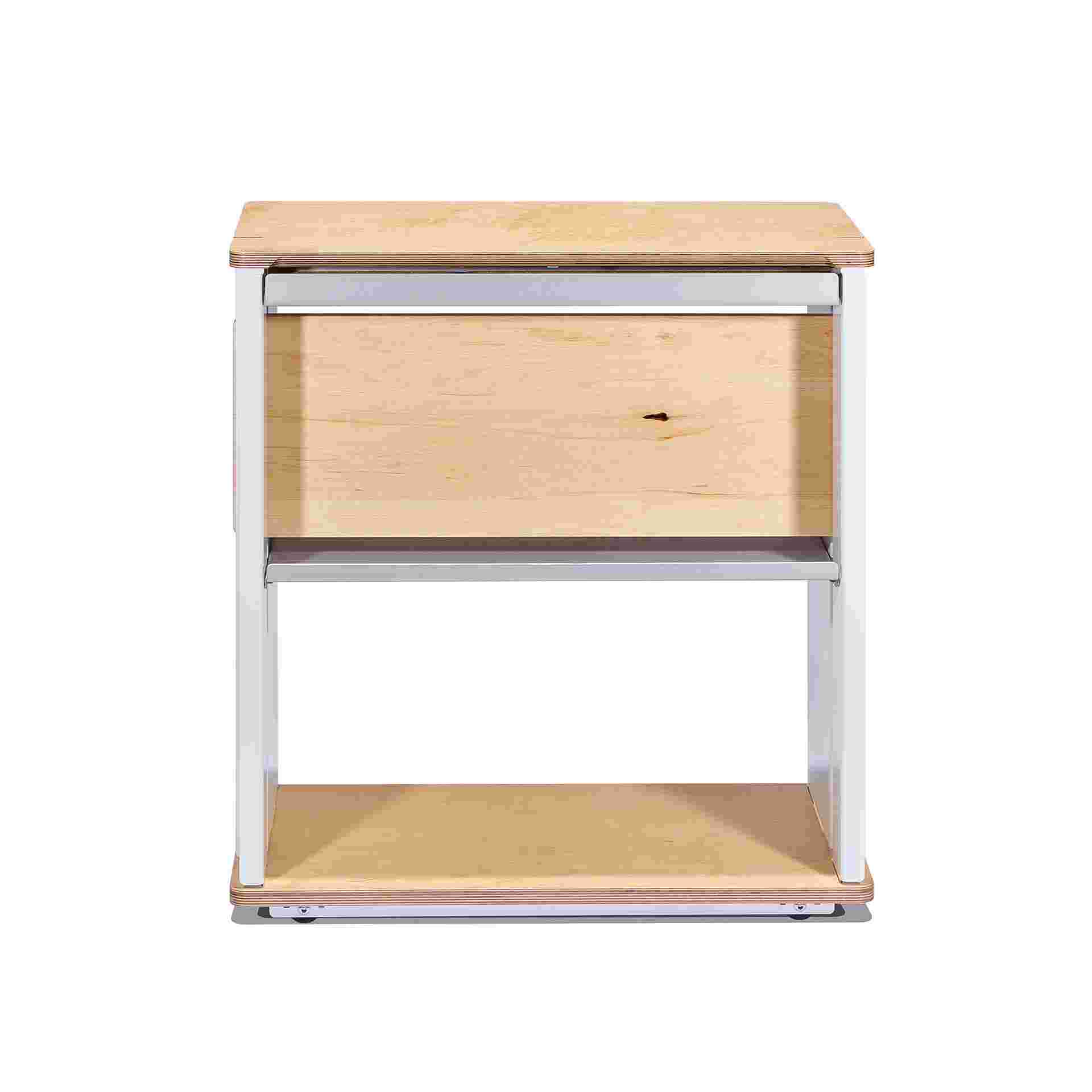 Back view of maple plywood desk cart.