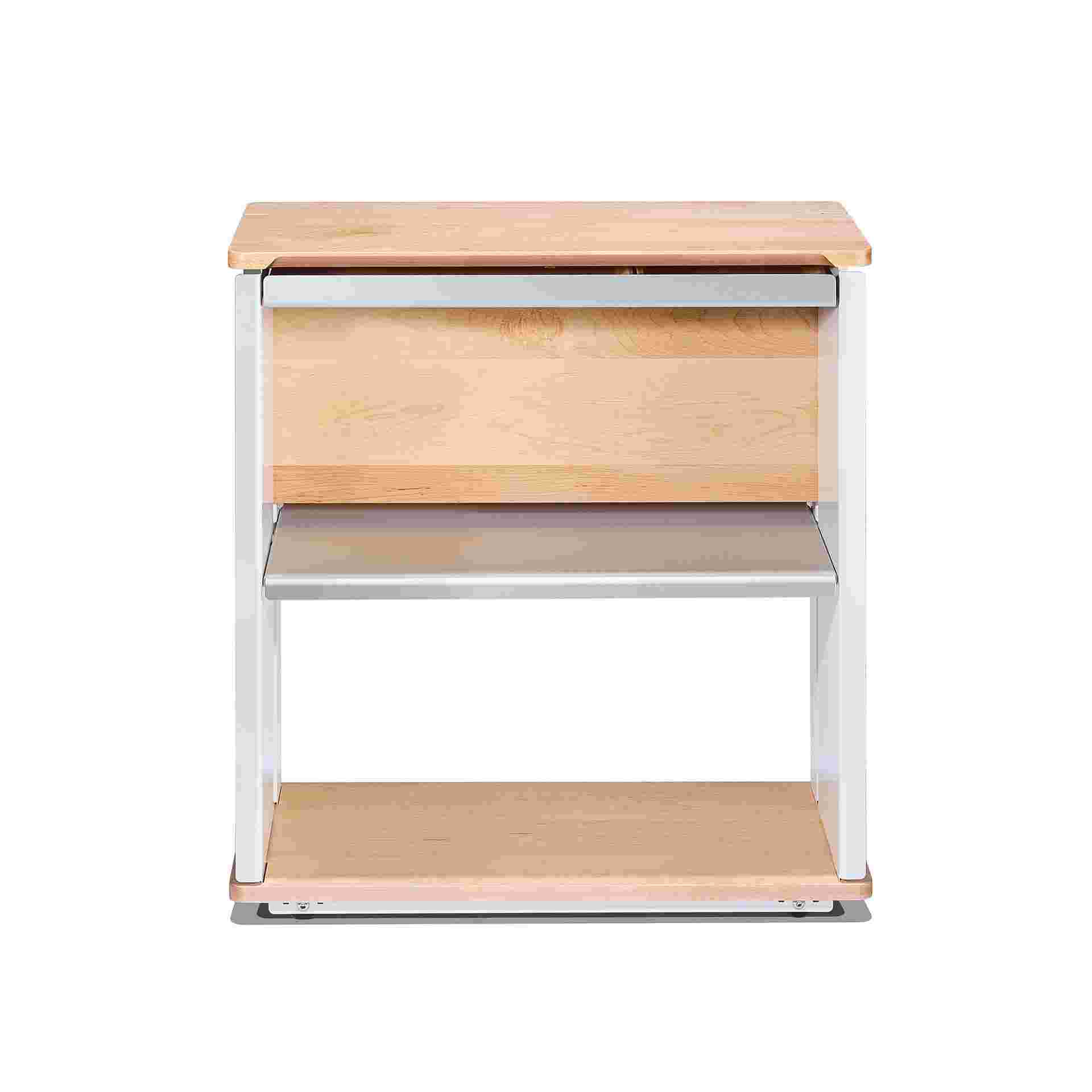 Front view of solid maple desk cart.
