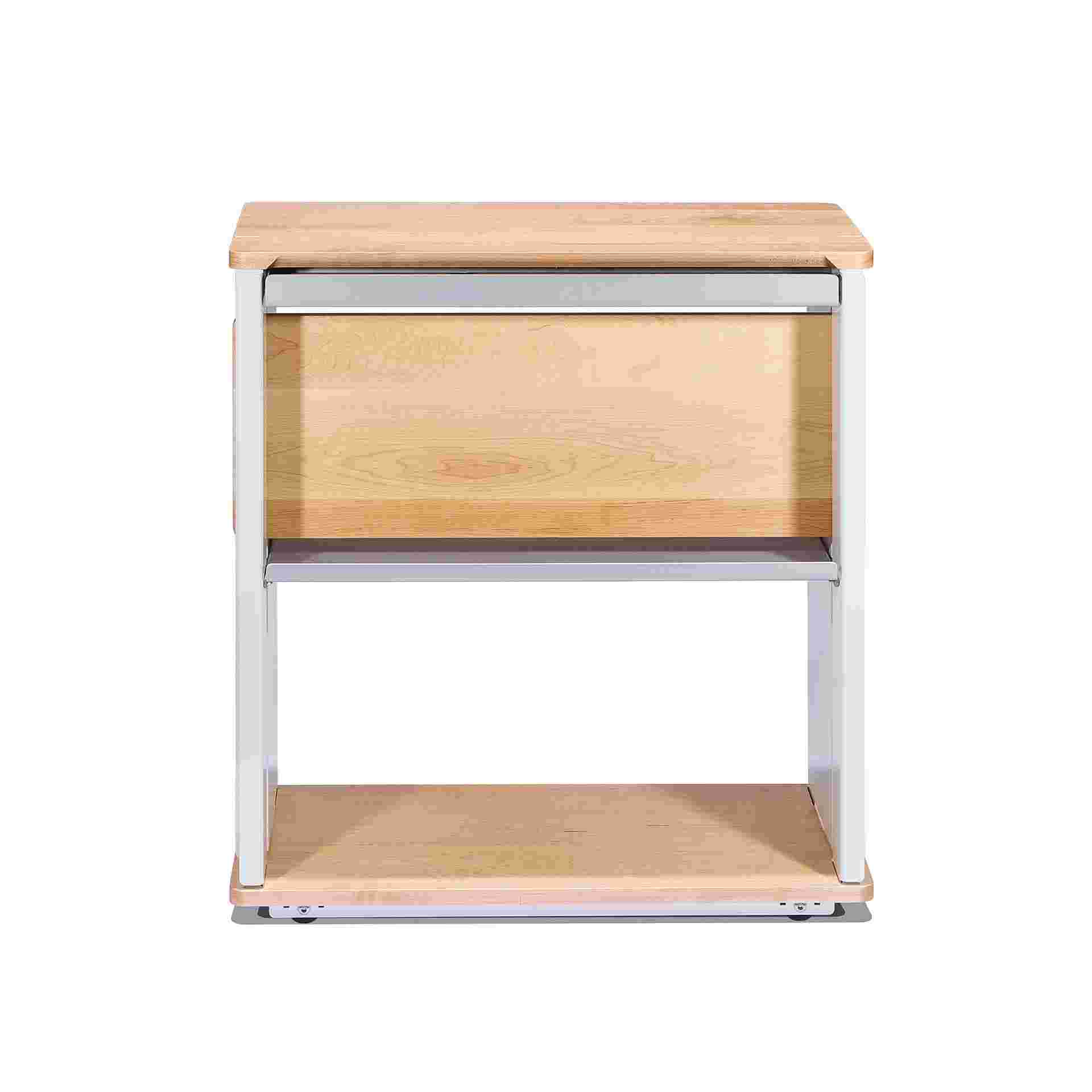 Back view of solid maple desk cart.