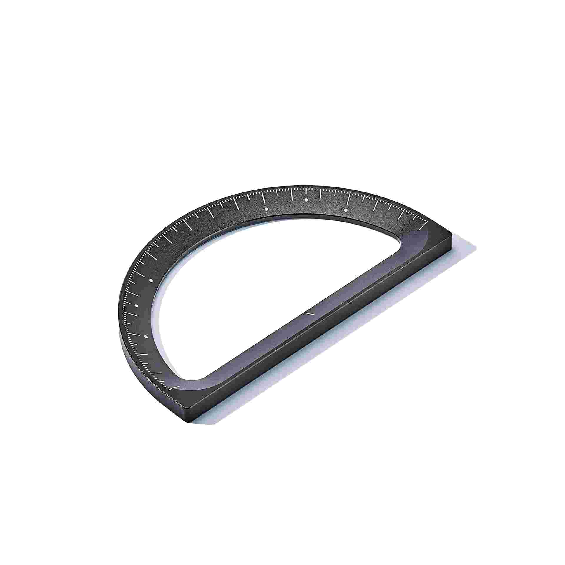 3/4 view of Grovemade black protractor.