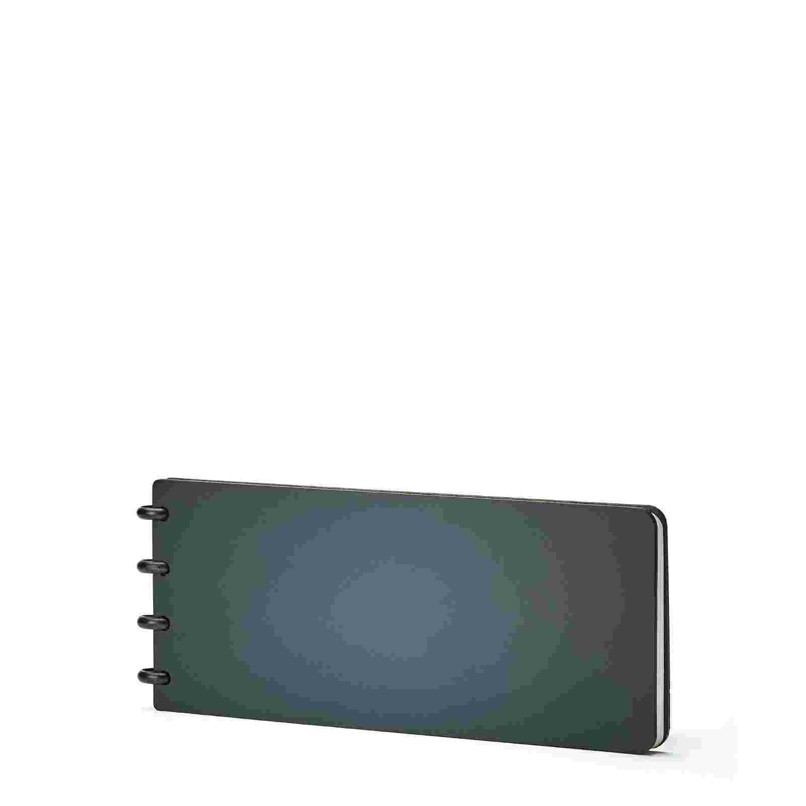 Black reporter-style vegan notebook in landscape configuration.