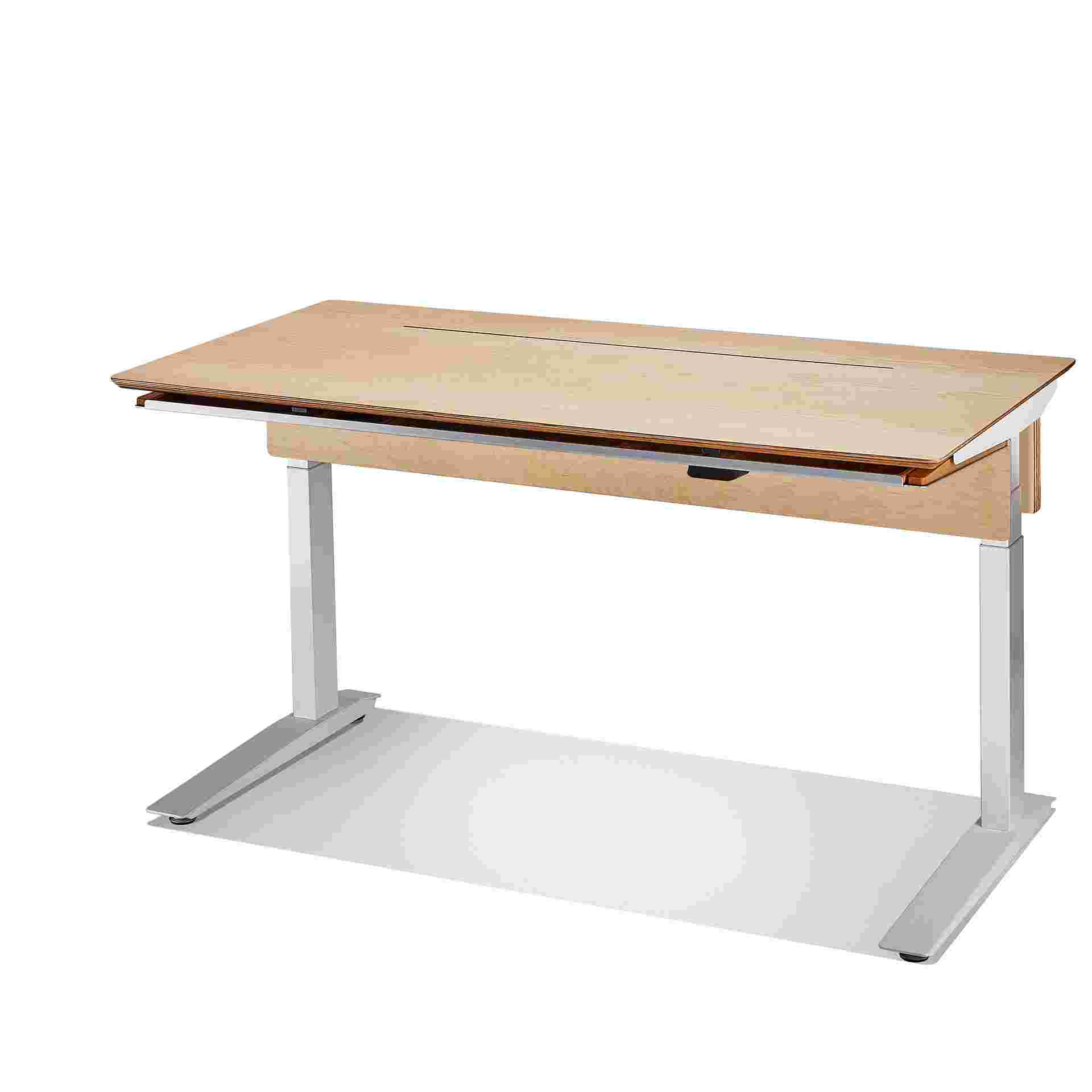 3/4 view of the maple plywood desk.