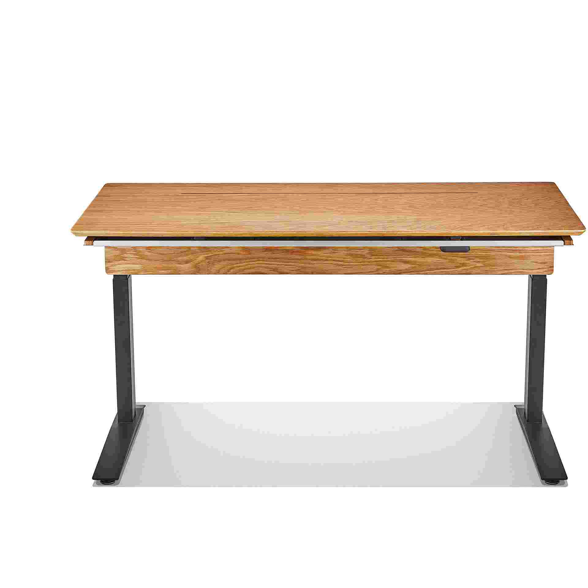 Front view of the oak plywood desk.