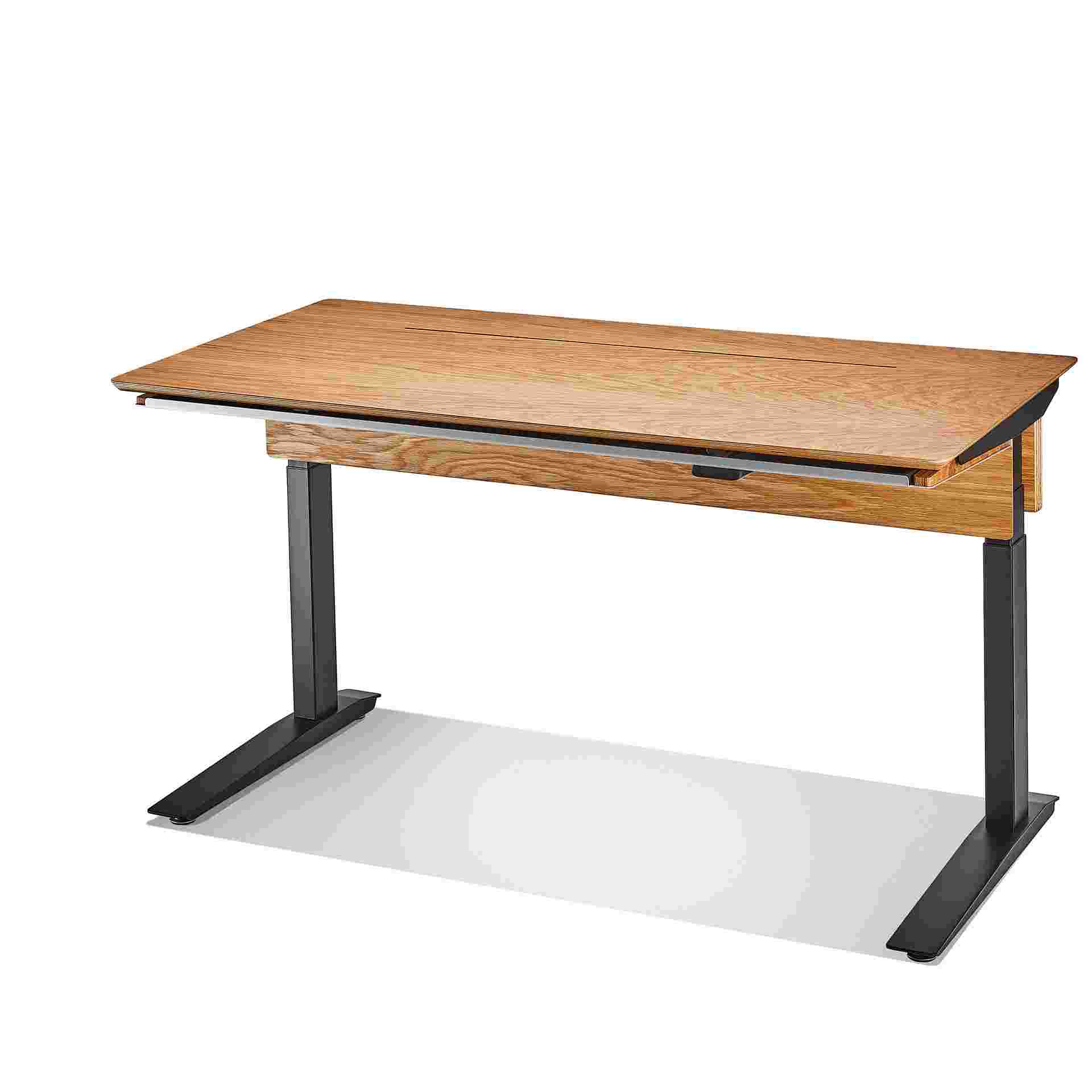 3/4 view of the oak plywood desk.