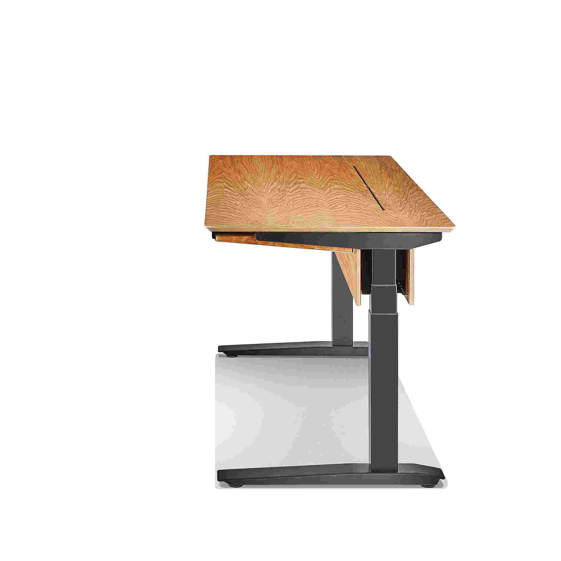 profile view of the oak plywood desk.