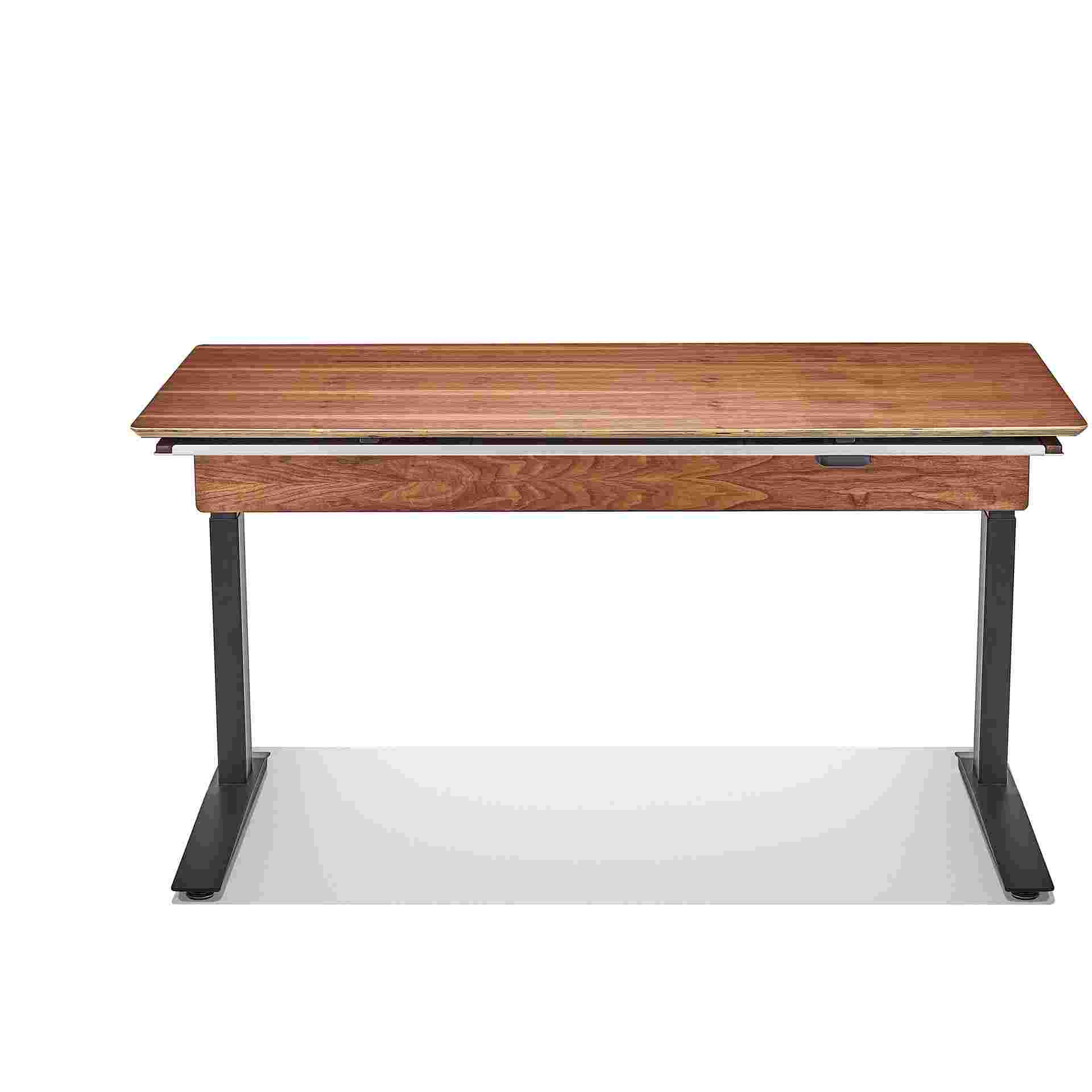 Front view of the walnut plywood desk.