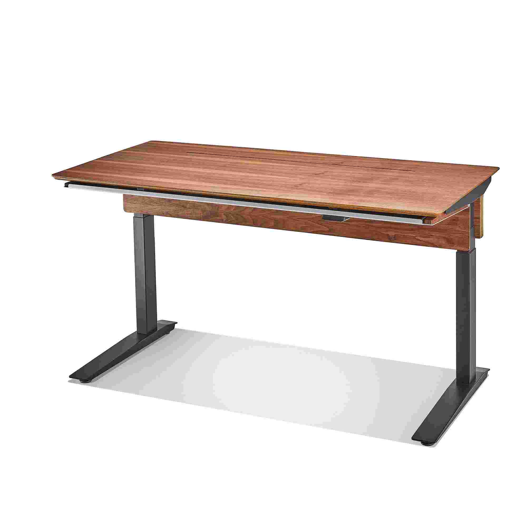 3/4 view of the walnut plywood desk.