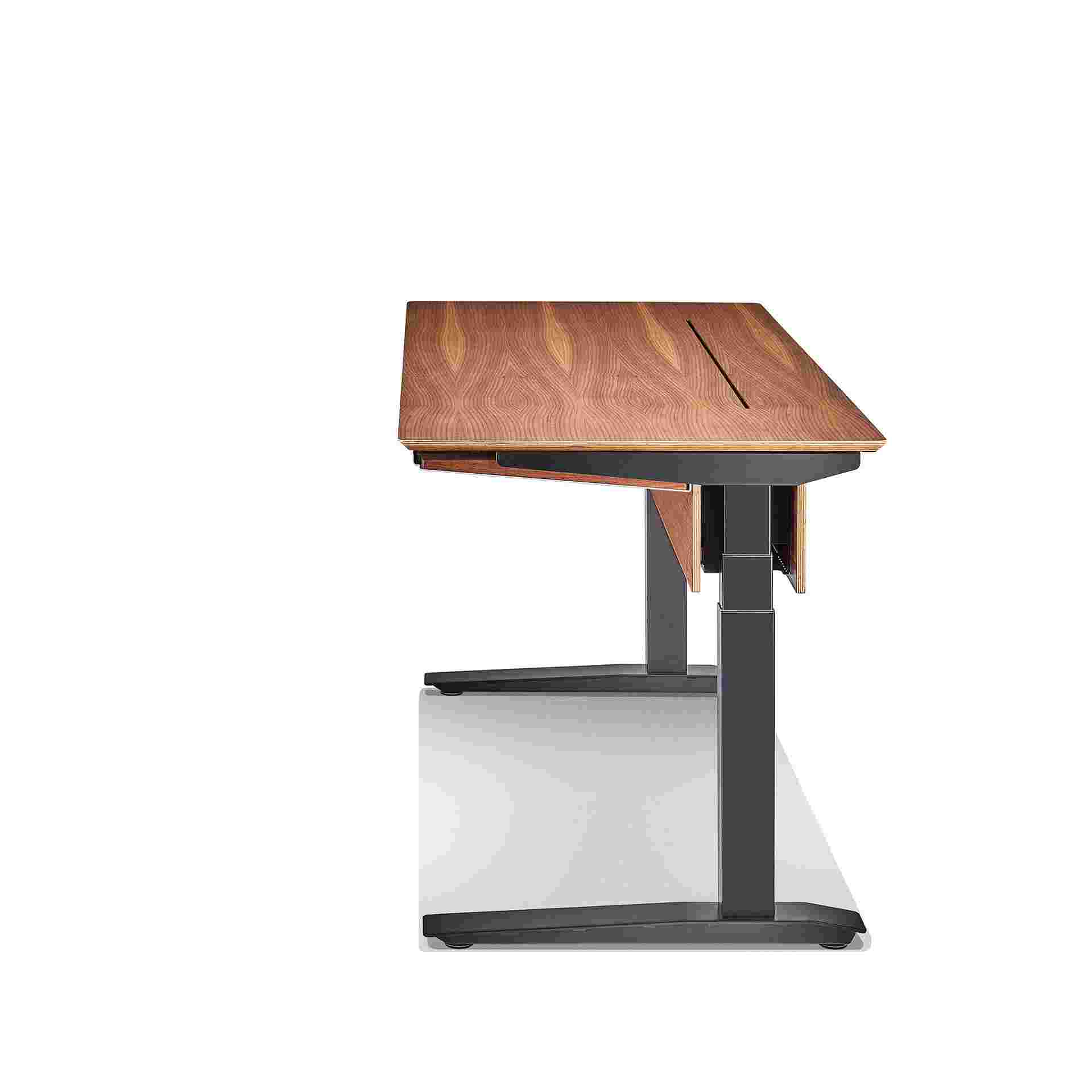 profile view of the walnut plywood desk.