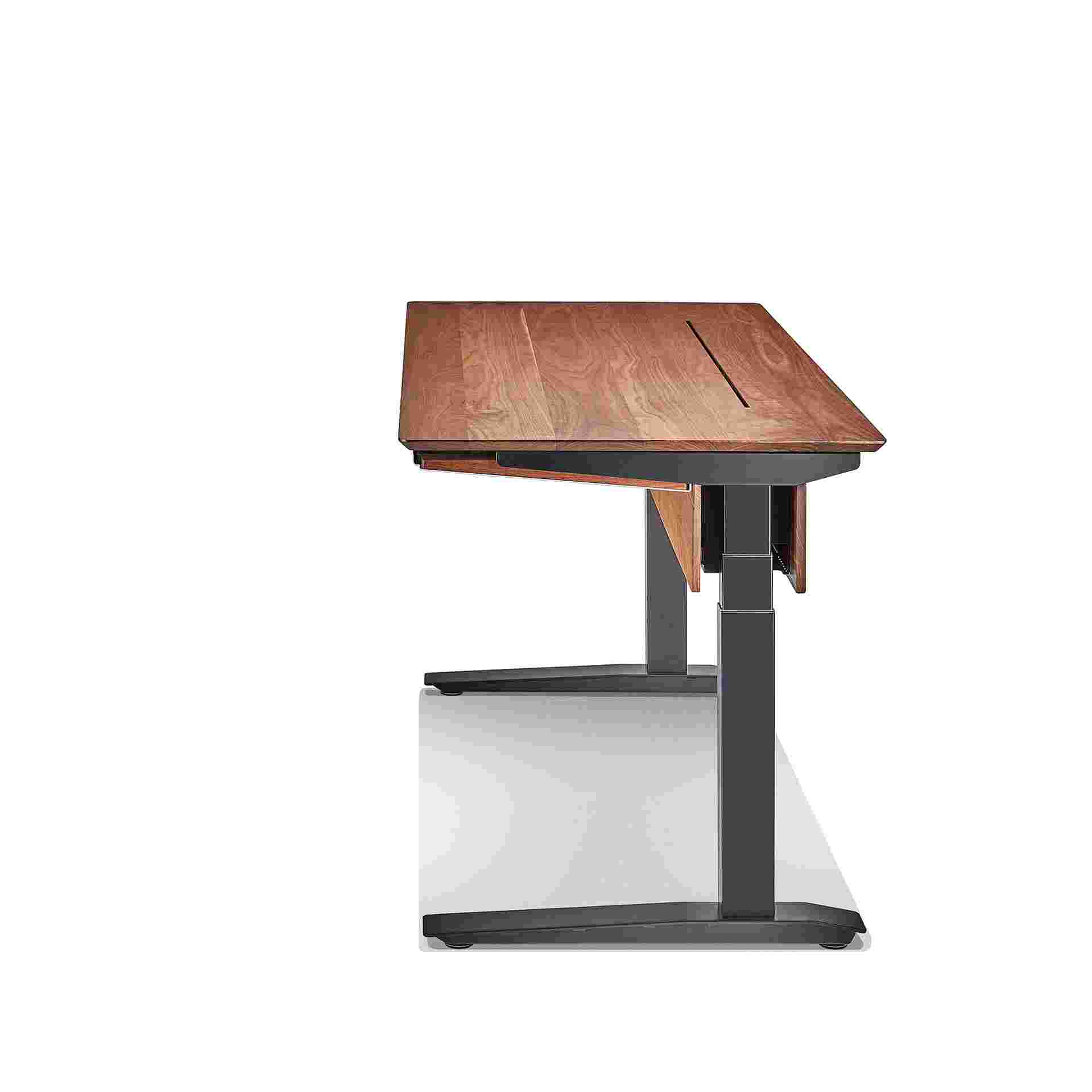 profile view of the hardwood walnut desk.