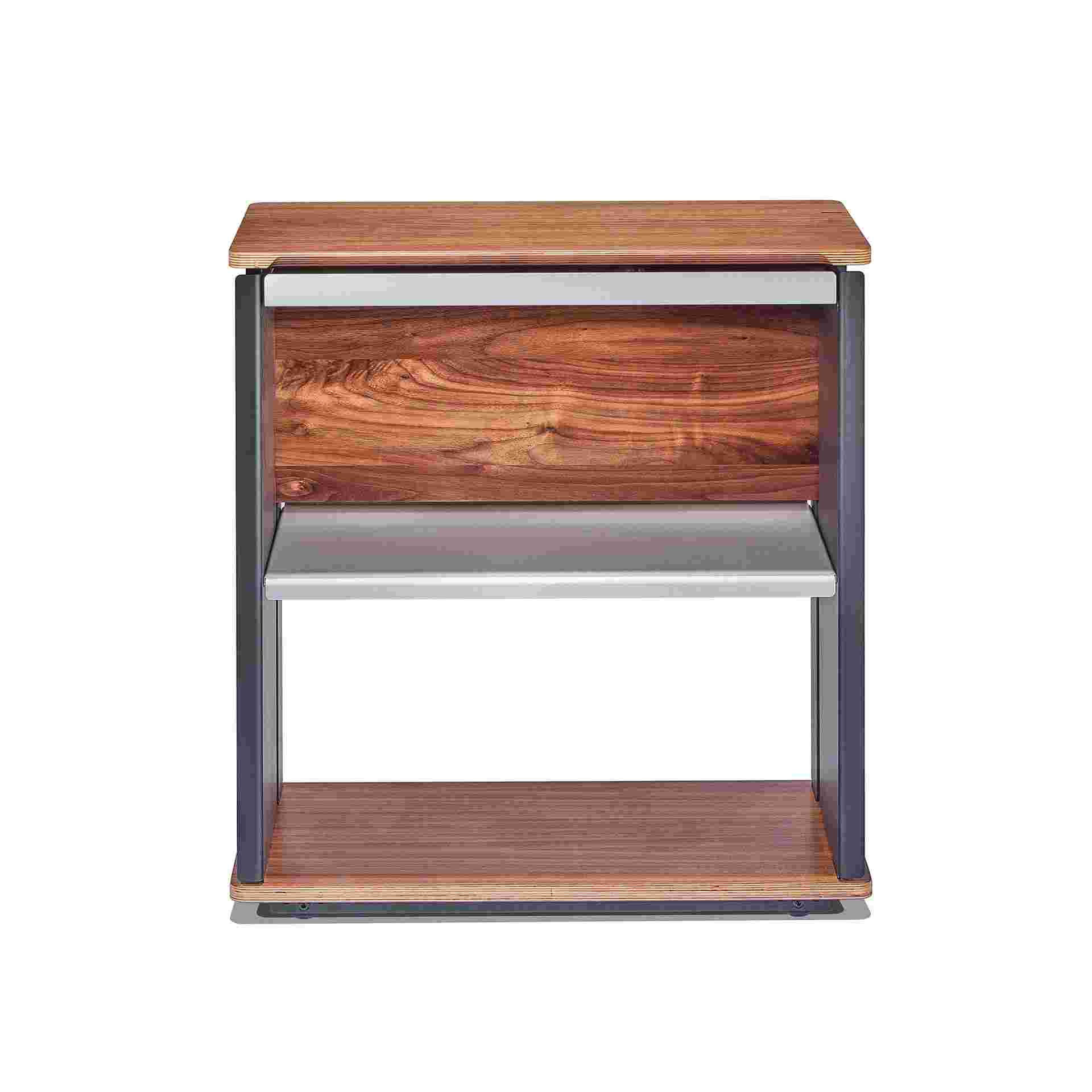Front view of walnut plywood desk cart.