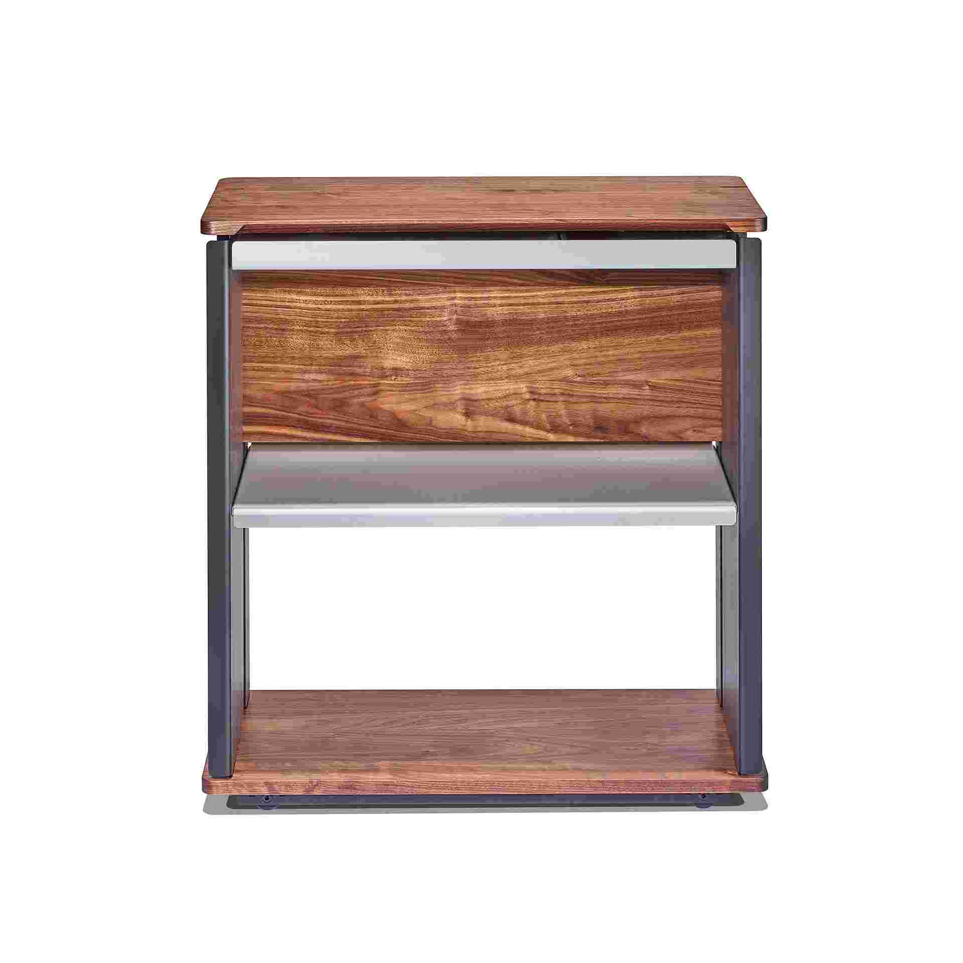 Front view of solid walnut desk cart.
