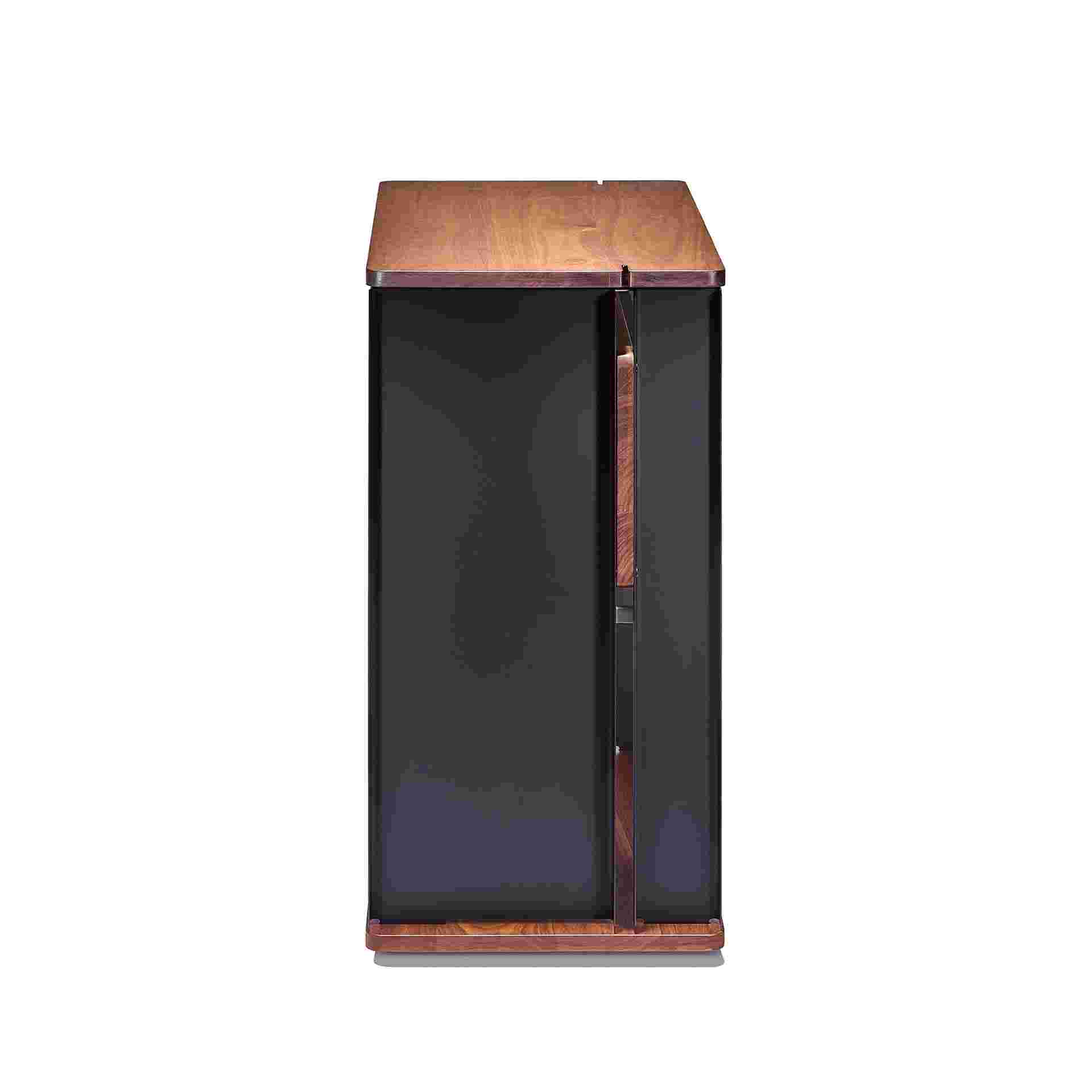 Profile view of solid walnut desk cart.