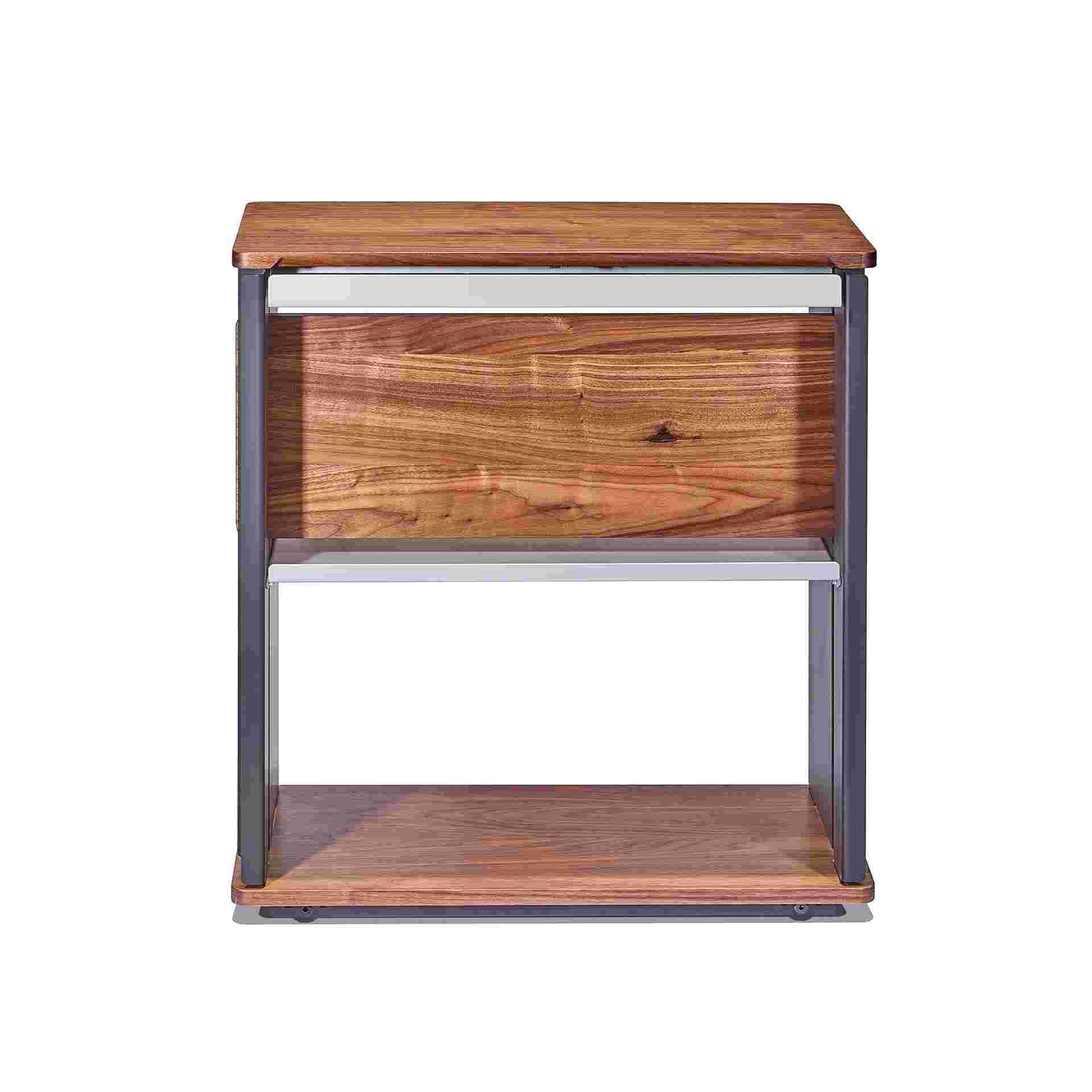 Back view of solid walnut desk cart.