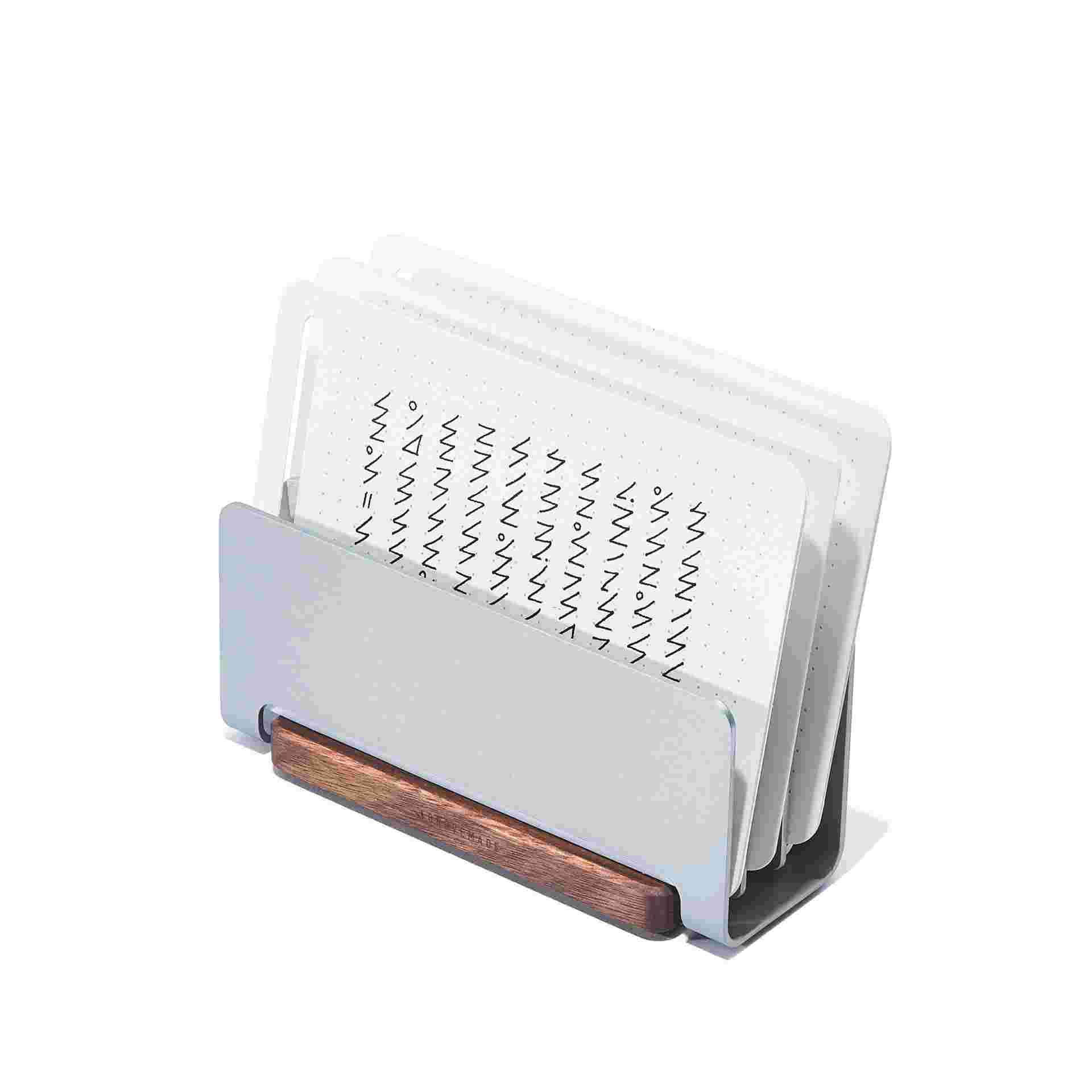 The Walnut Vertical Organizer, shown with note organization.