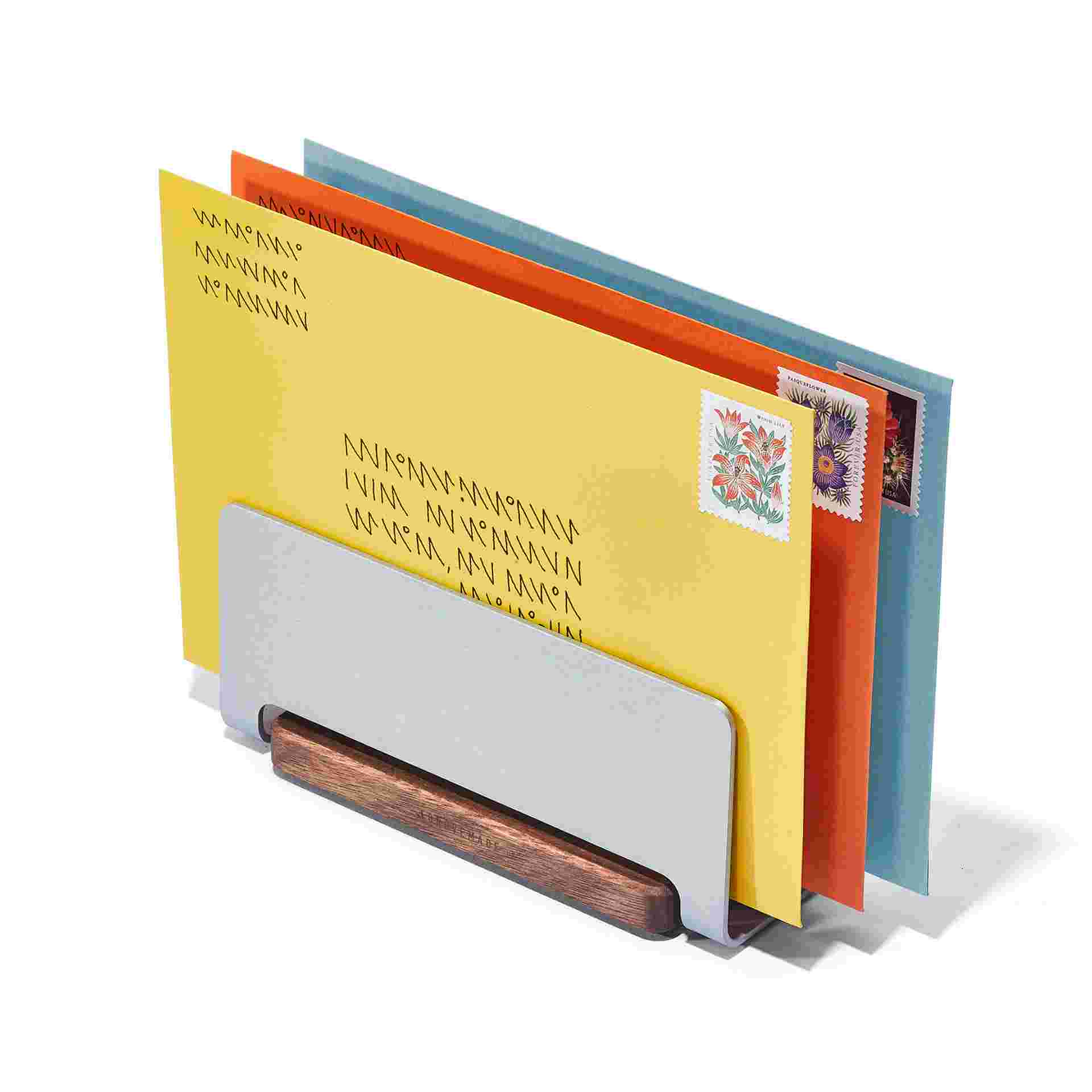 The Walnut Mail Organizer, with subdividers for letter sorting.