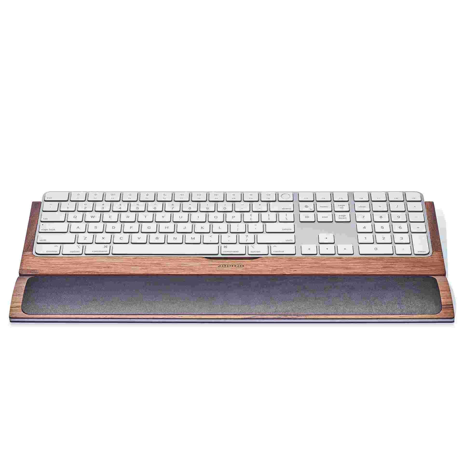 The wrist pad paired with the Walnut Keyboard Tray for Apple Magic Keyboard with Numeric Keypad.