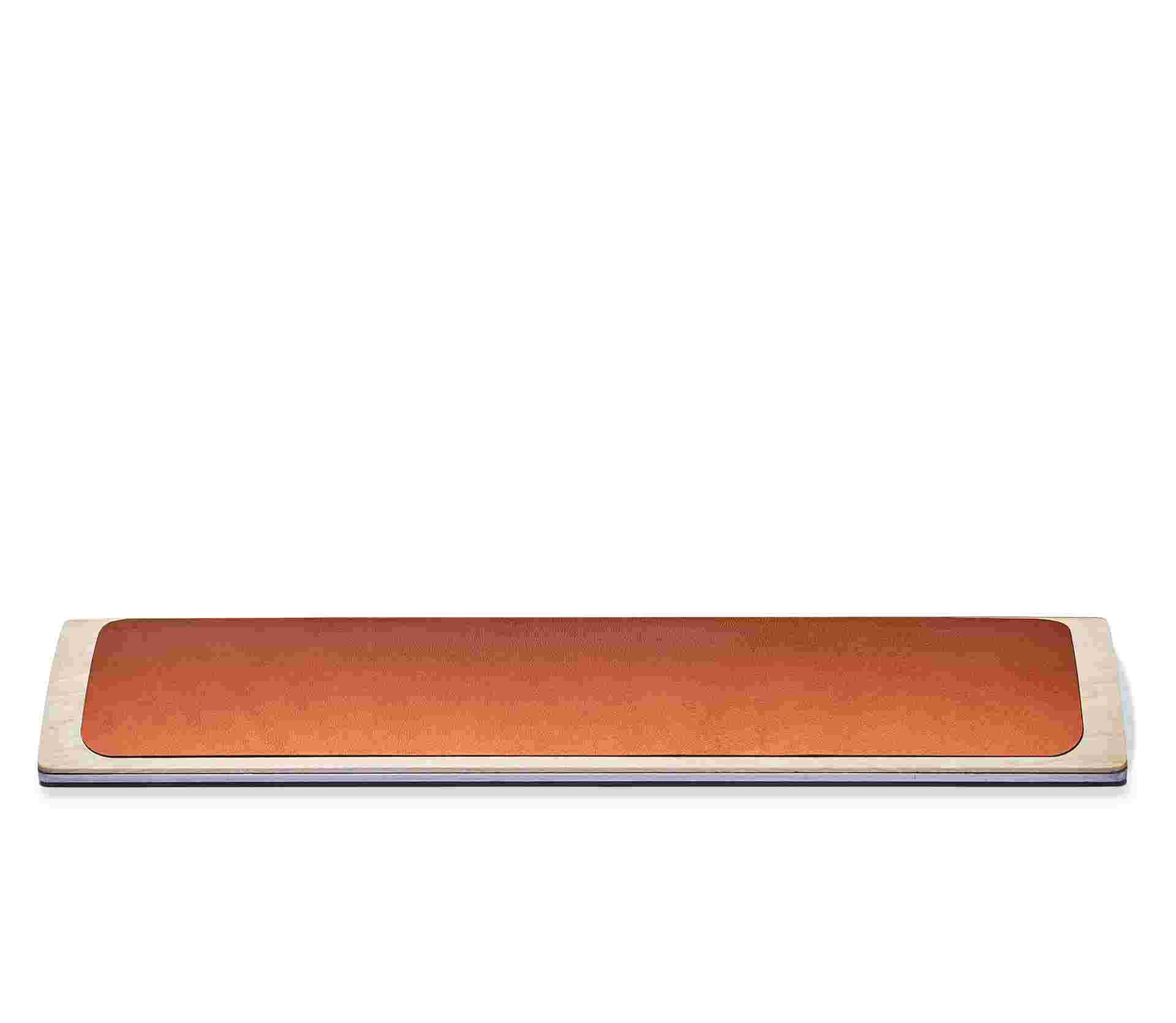 Straight on view of the Leather and Maple Keyboard Wrist Pad.