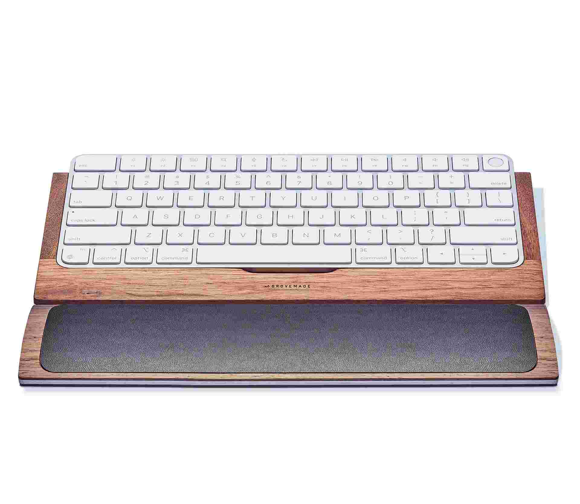The wrist pad paired with the Walnut Keyboard Tray for Apple Magic Keyboard.