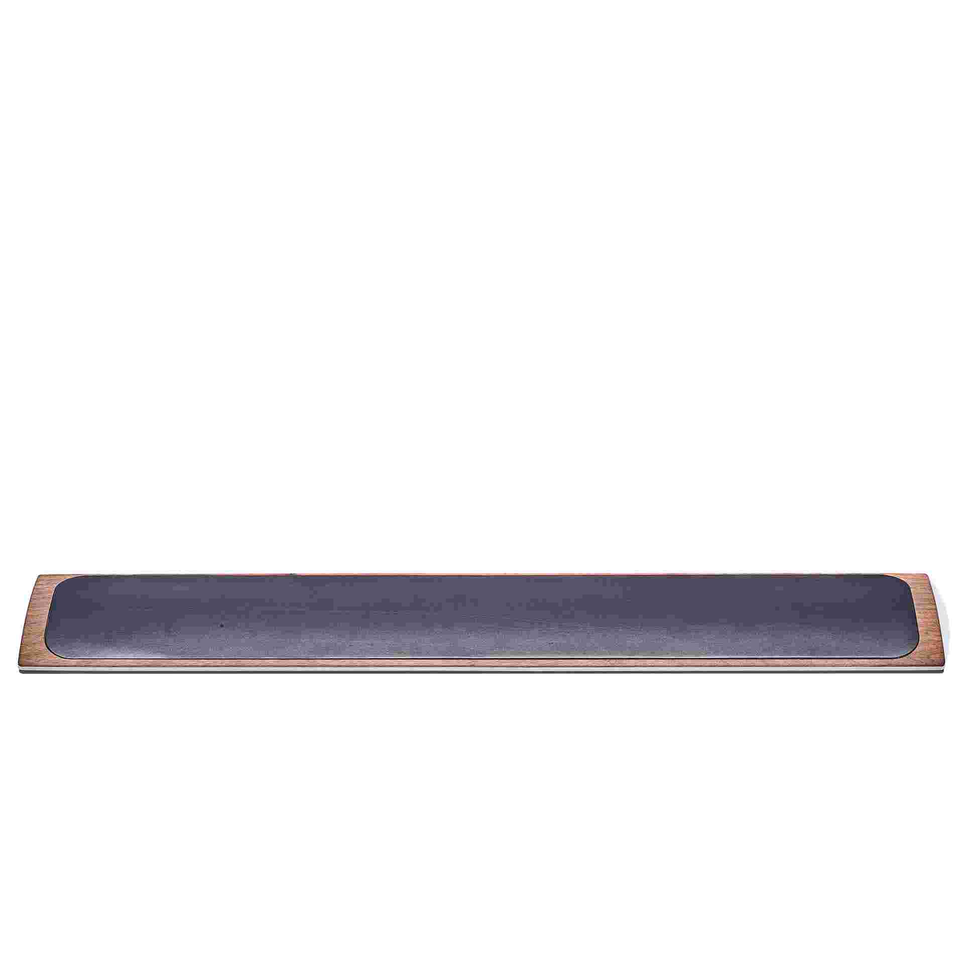 Straight on view of the Leather and Walnut Keyboard Wrist Pad for MX Keys.
