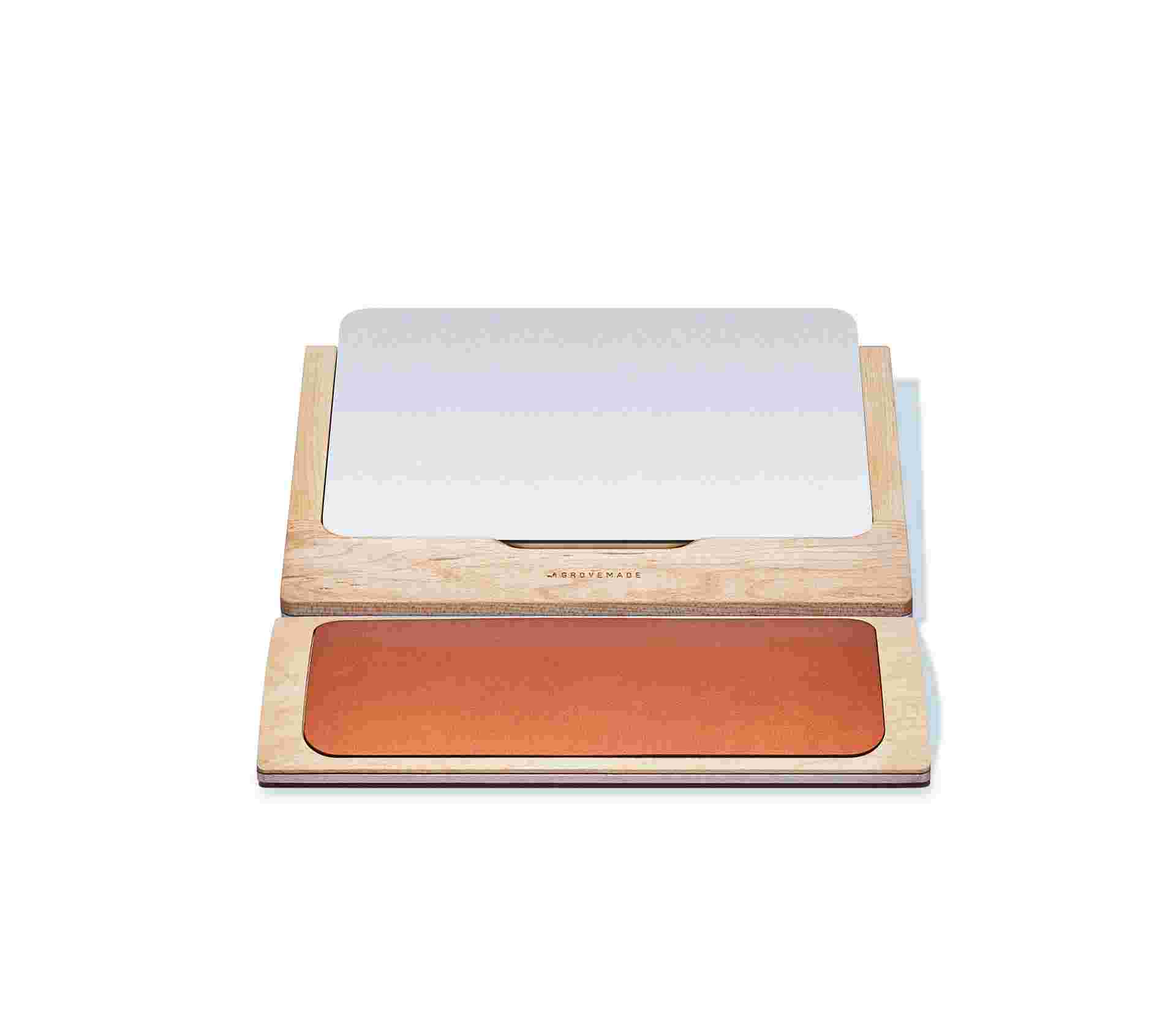 Small maple wrist rest for Apple Magic Trackpad with matching wrist rest.