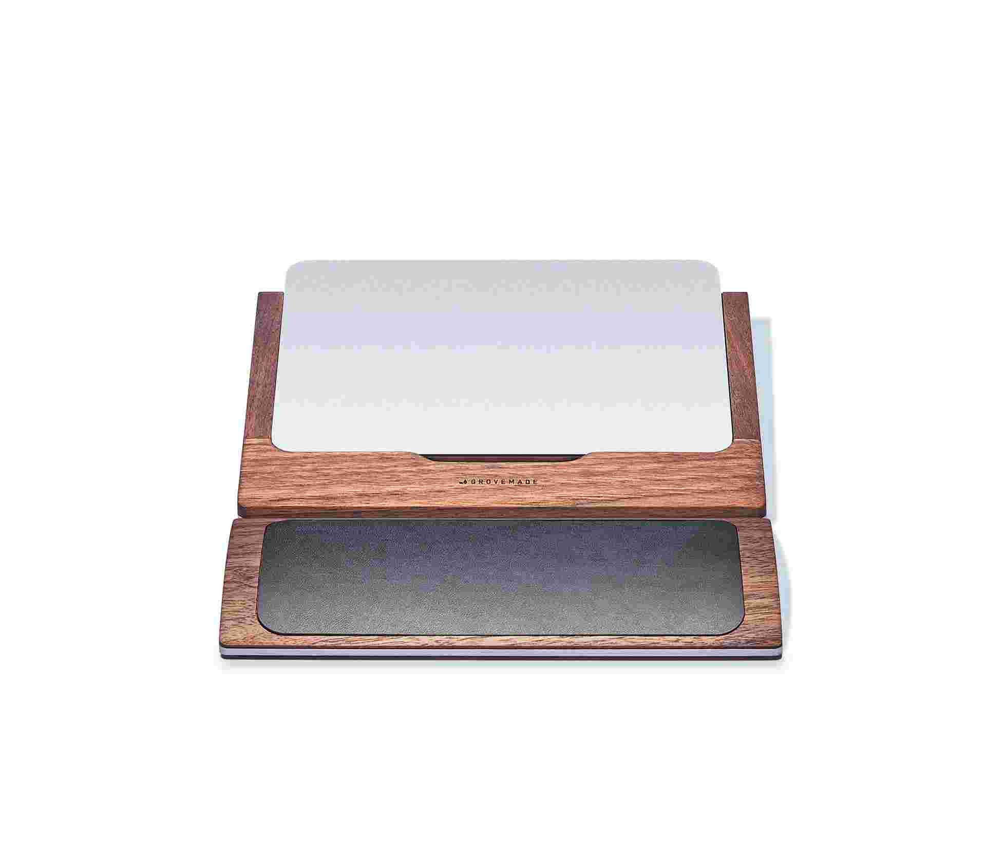 Small walnut wrist rest for Apple Magic Trackpad with matching wrist rest.