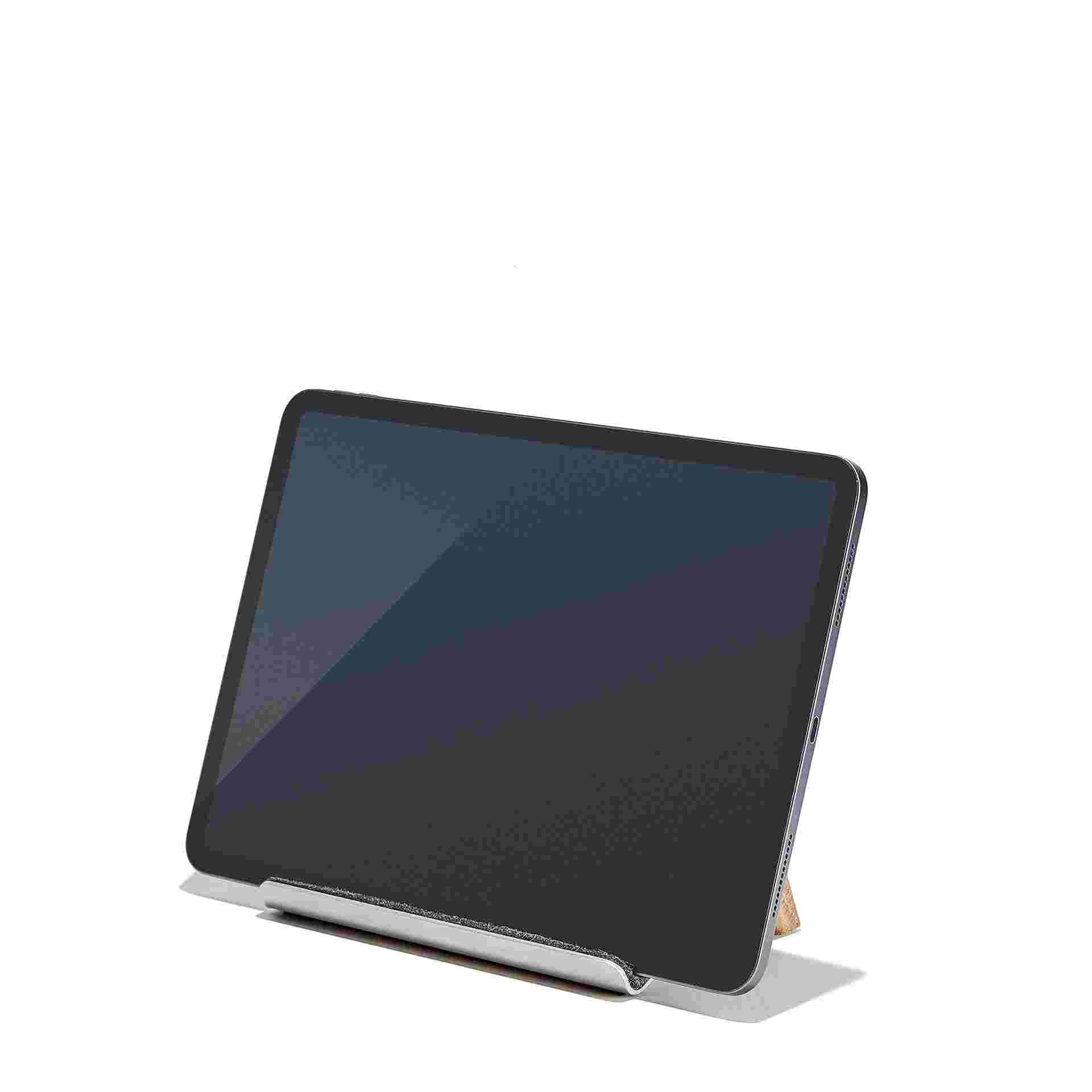 Oak iPad Stand with 11" iPad Pro in landscape orientation.