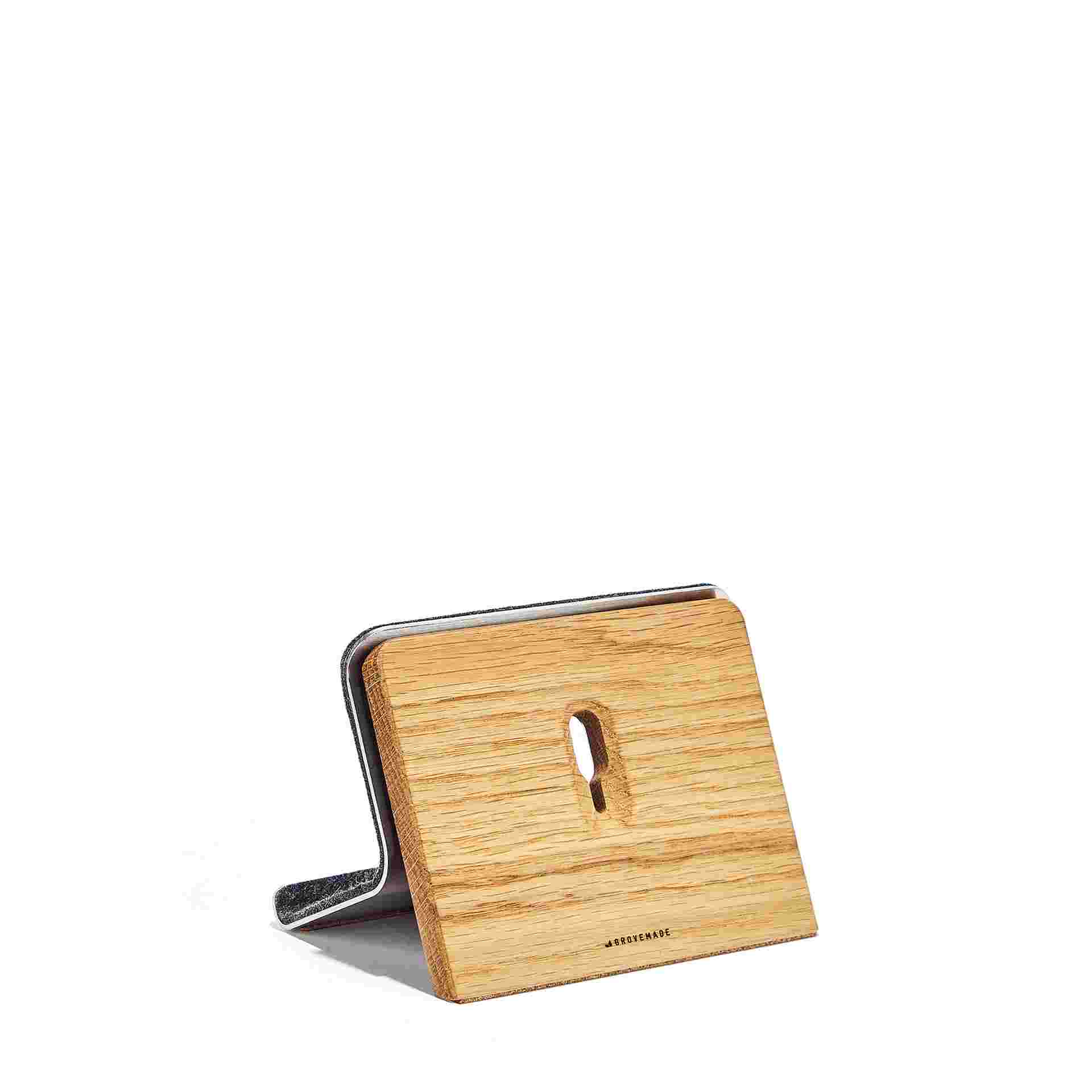 Rear view of Oak iPad Stand.